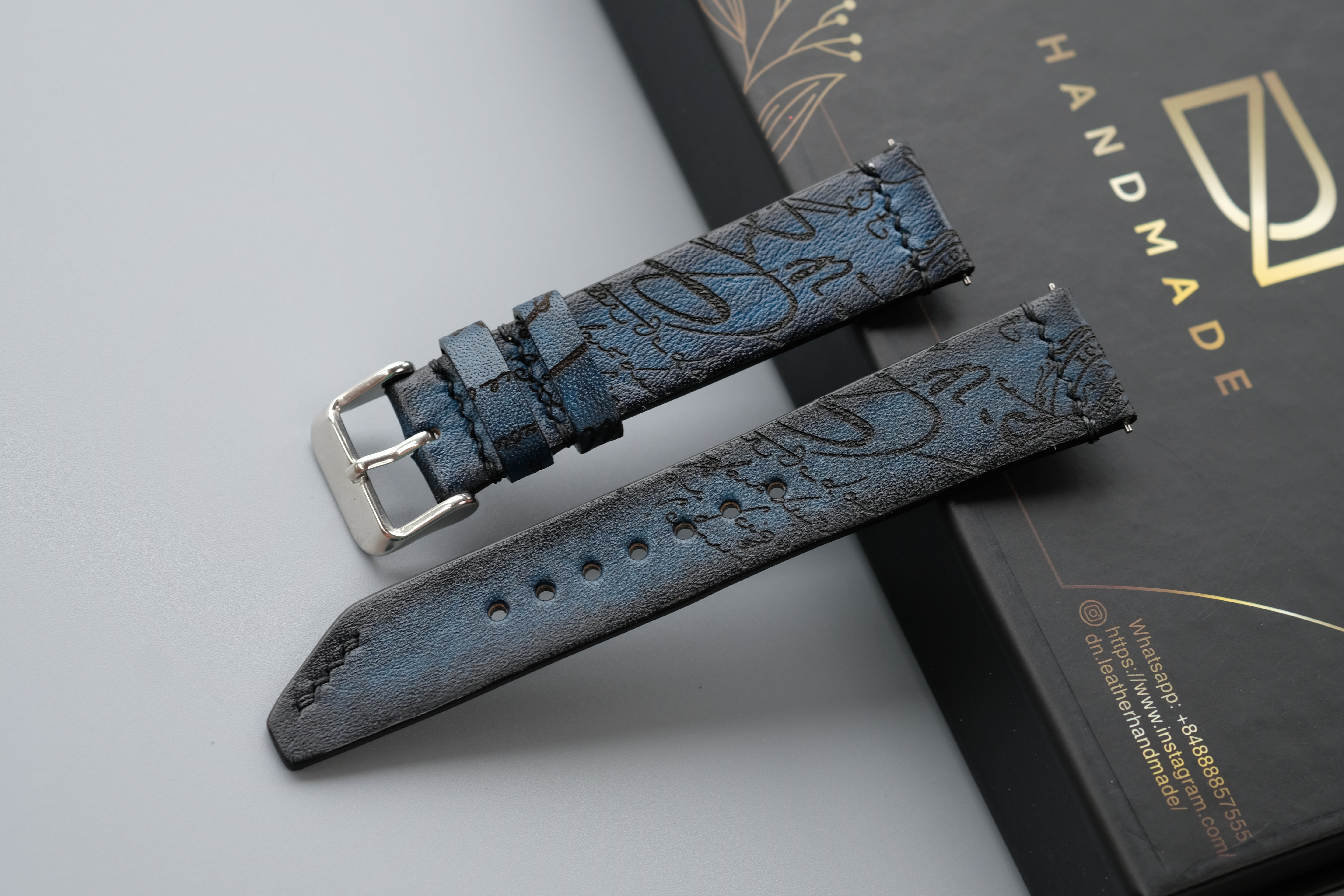 Royal Blue Veg-Tan Leather Watch Strap – Custom Sizes 10mm to 26mm