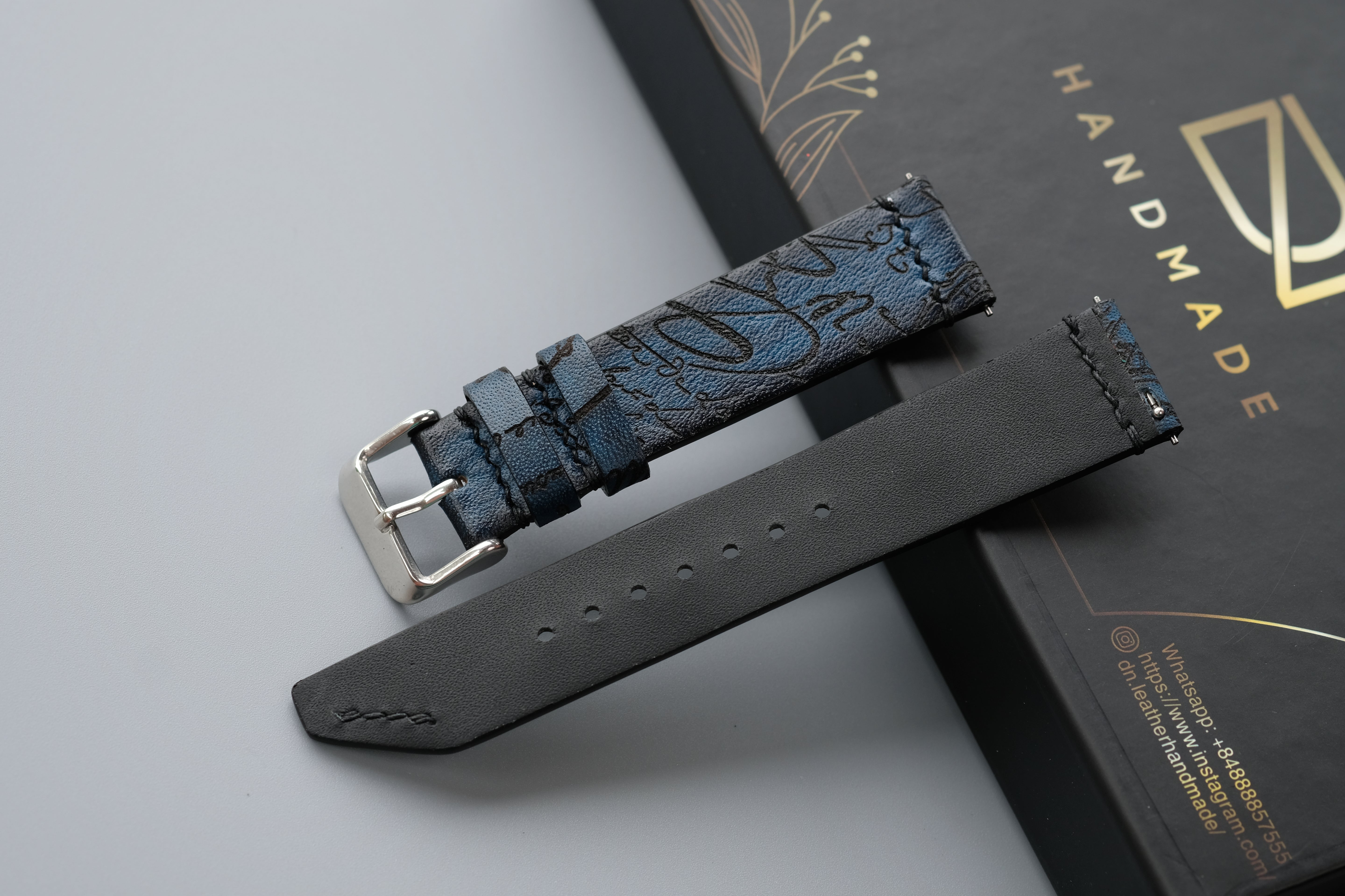 Royal Blue Veg-Tan Leather Watch Strap – Custom Sizes 10mm to 26mm