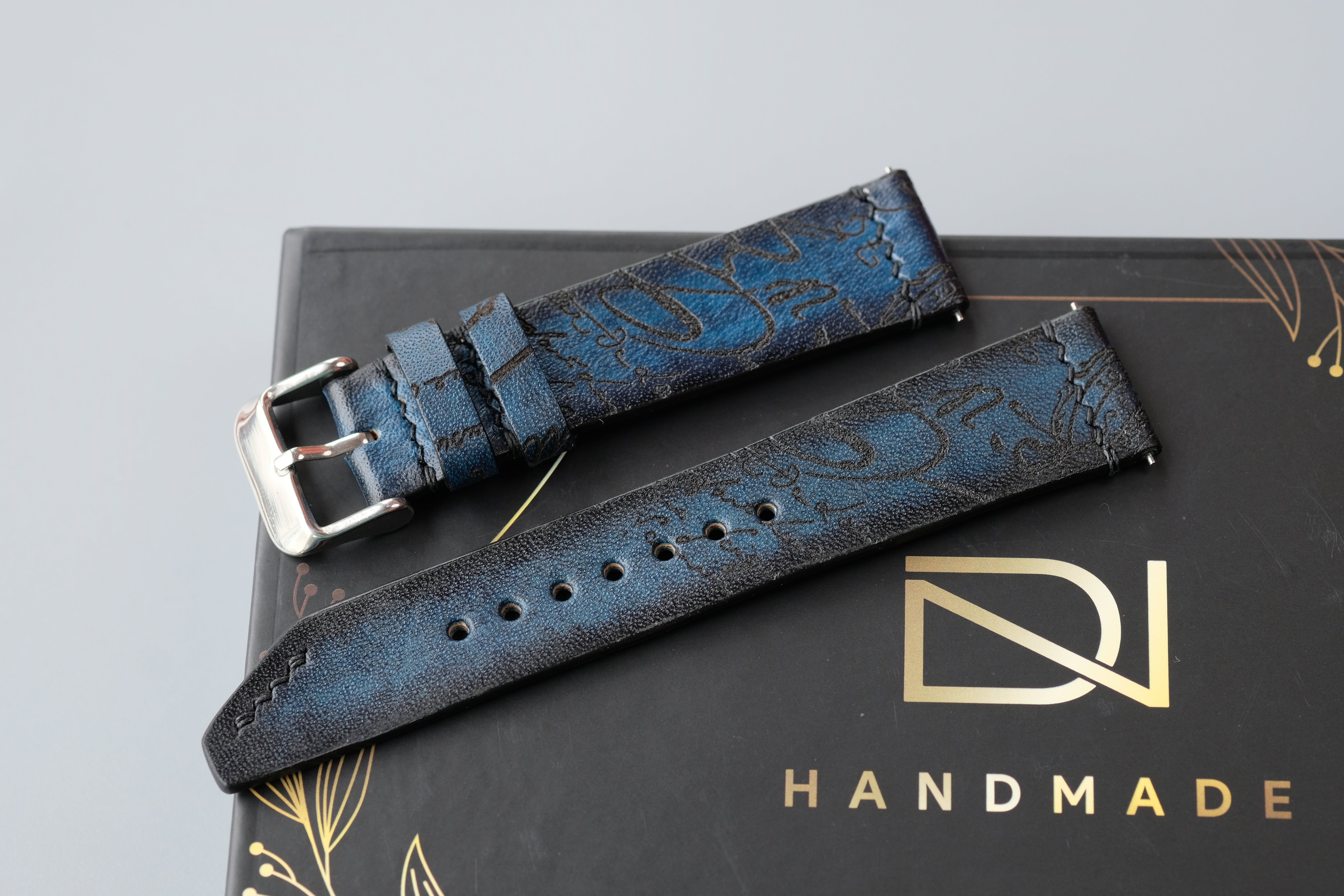 Royal Blue Veg-Tan Leather Watch Strap – Custom Sizes 10mm to 26mm