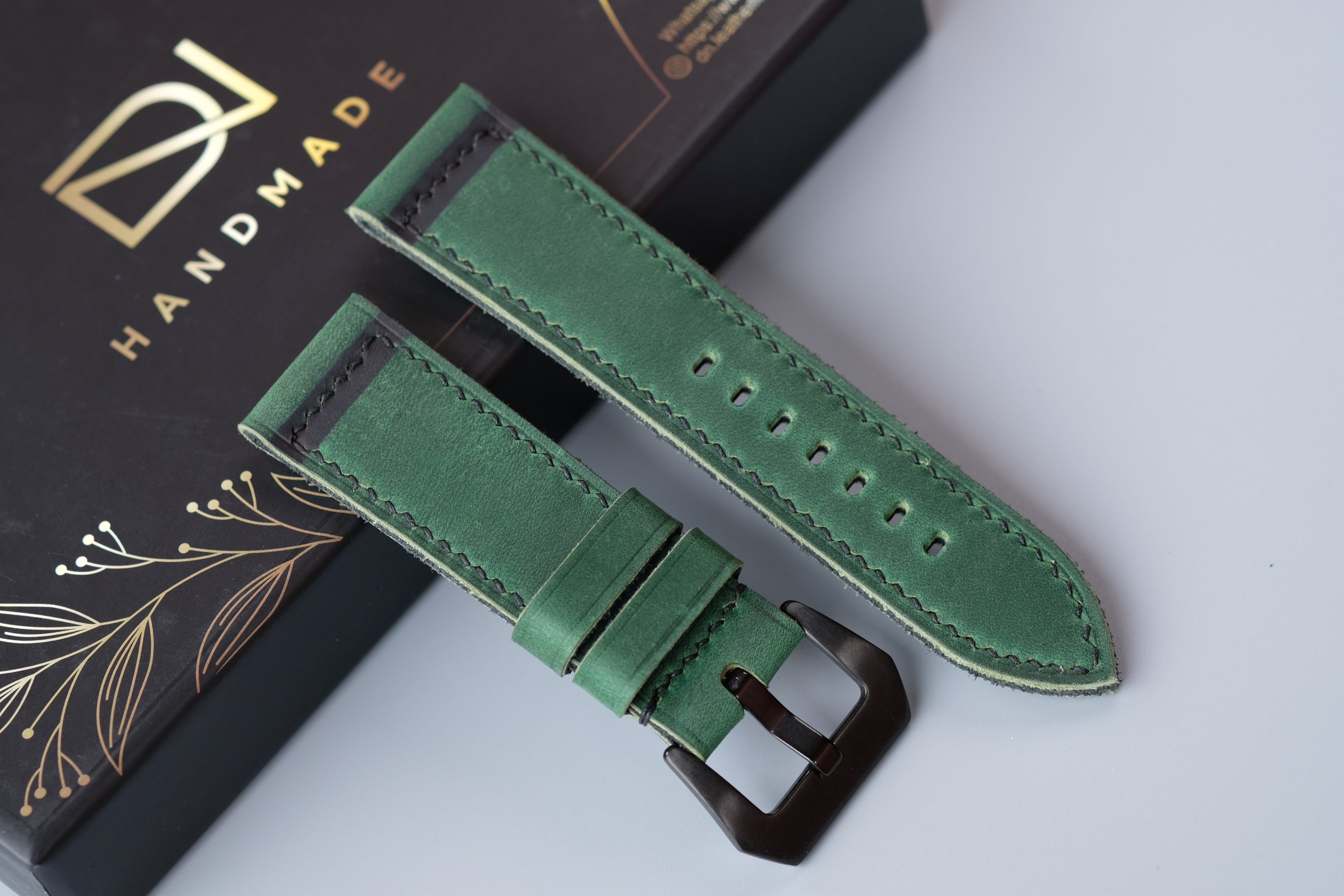 Green Waxed Cowhide Leather Watch Strap – Handmade – Compatible with Panerai Watches