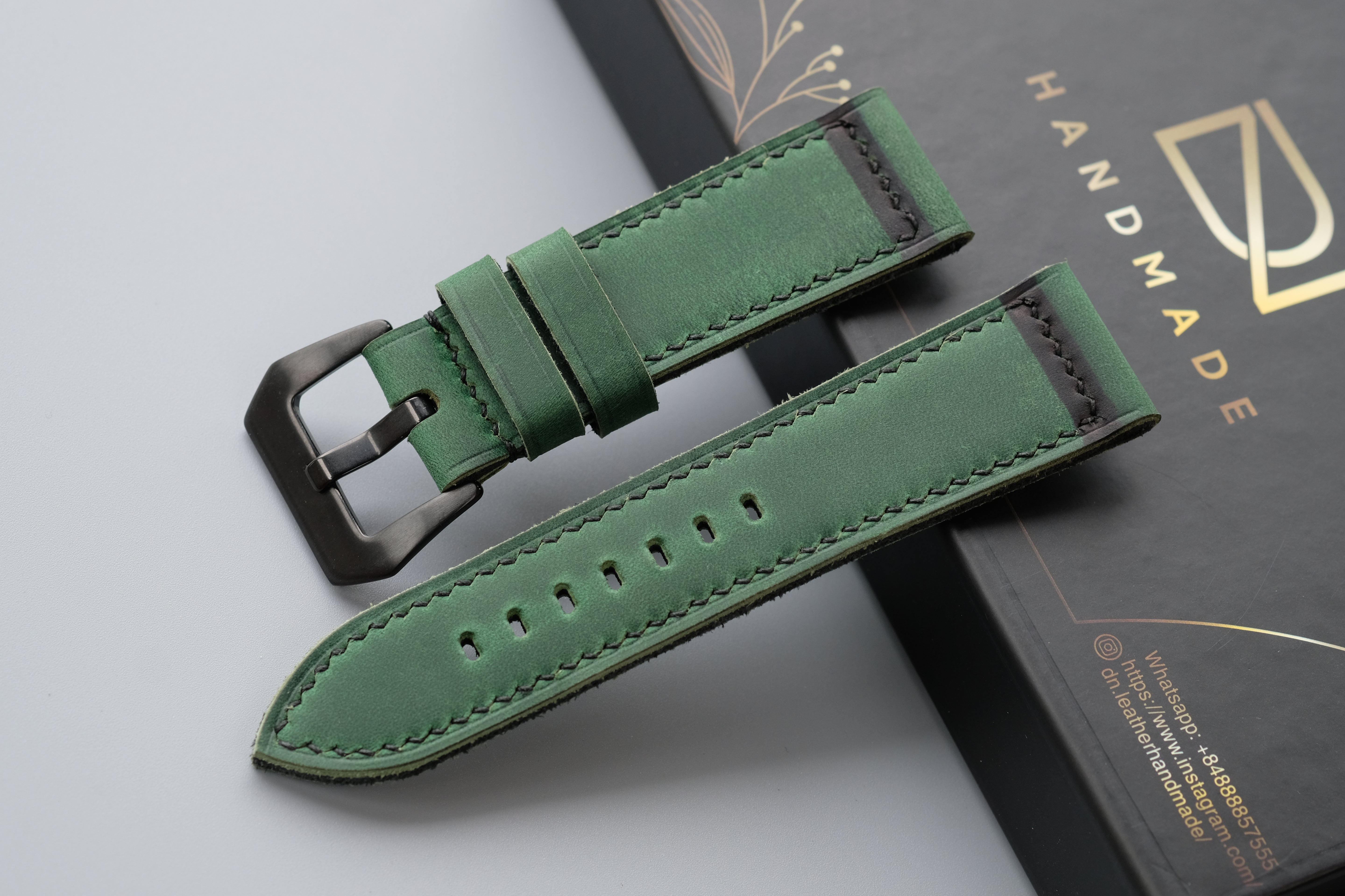 Green Waxed Cowhide Leather Watch Strap – Handmade – Compatible with Panerai Watches
