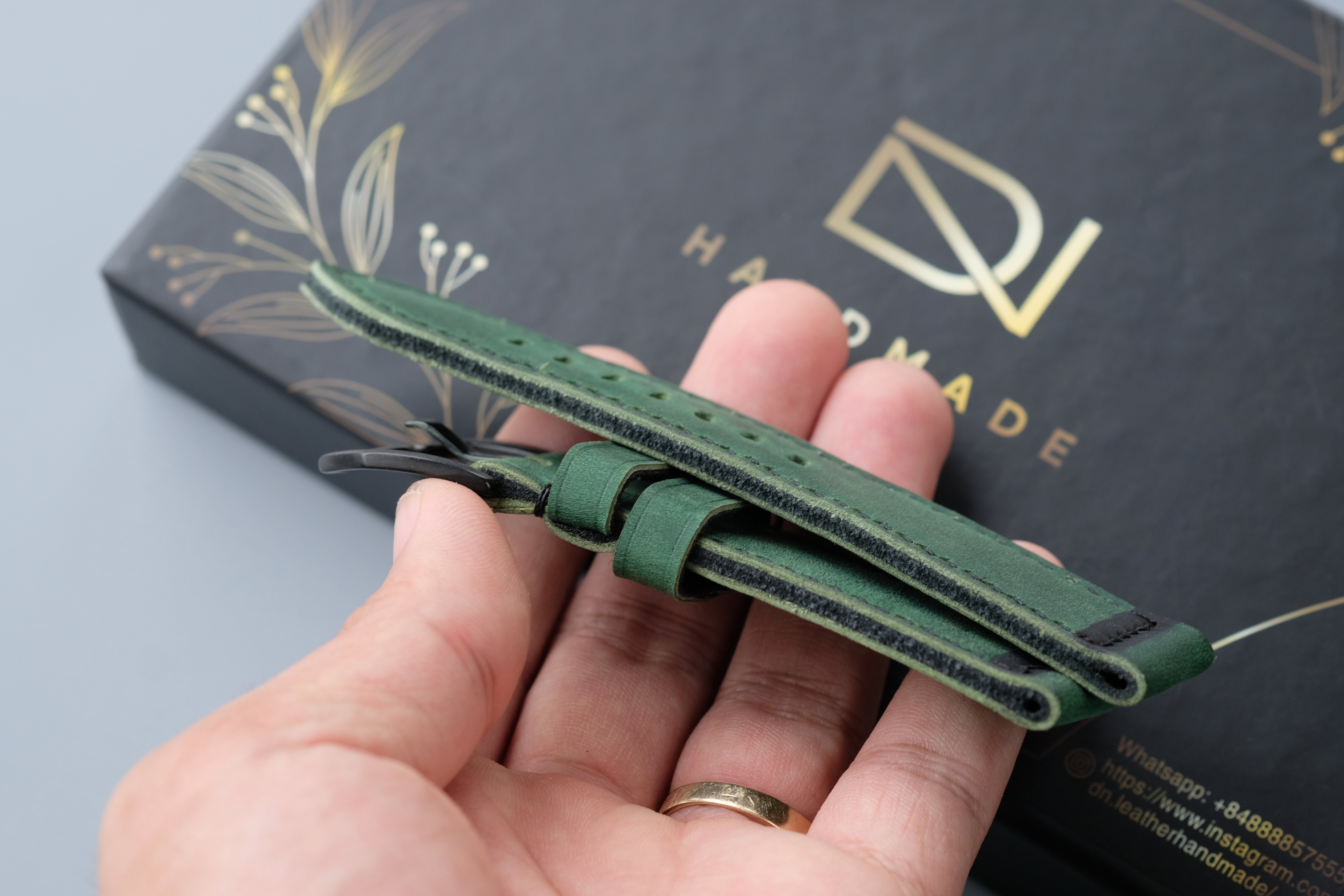 Green Waxed Cowhide Leather Watch Strap – Handmade – Compatible with Panerai Watches