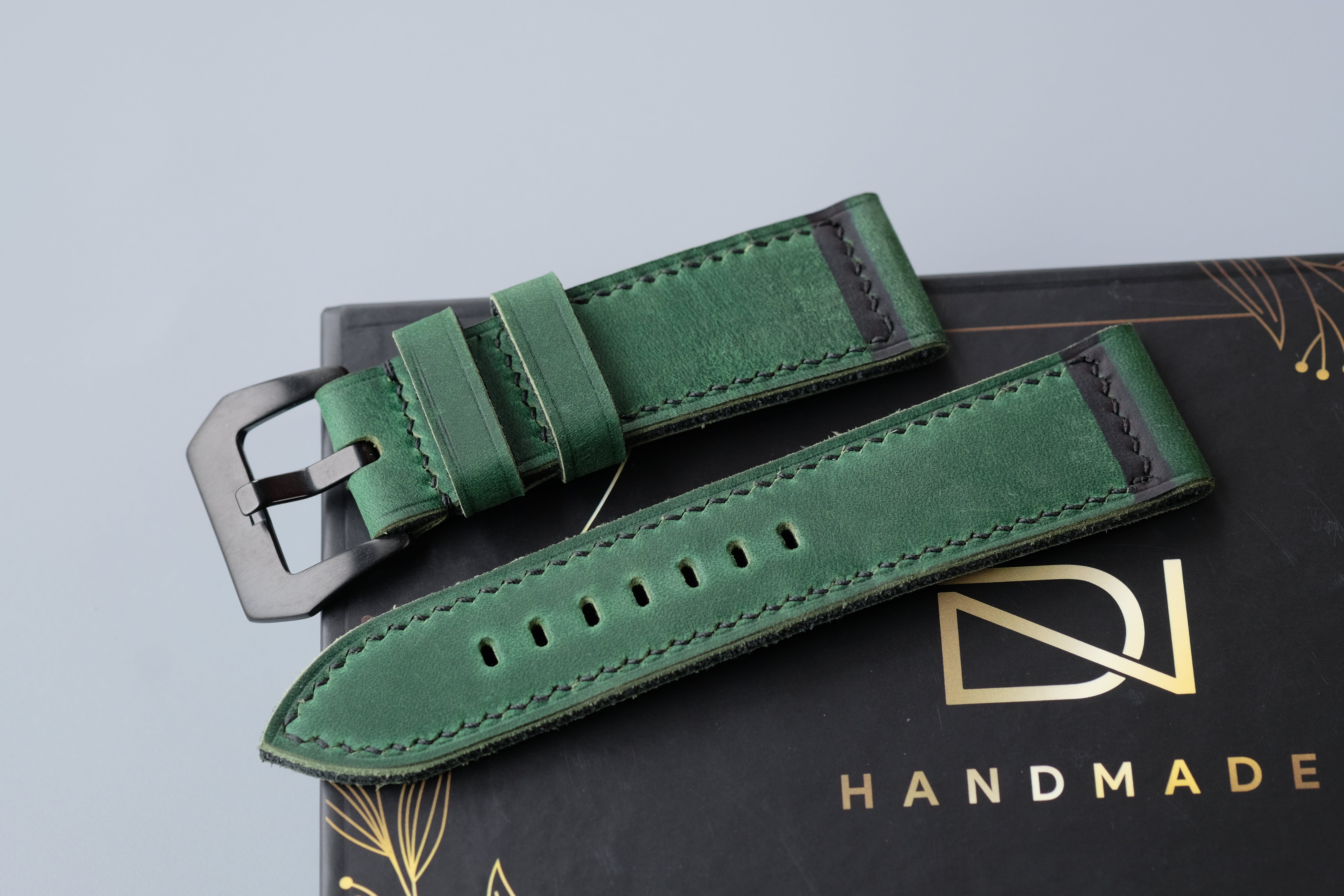 Green Waxed Cowhide Leather Watch Strap – Handmade – Compatible with Panerai Watches
