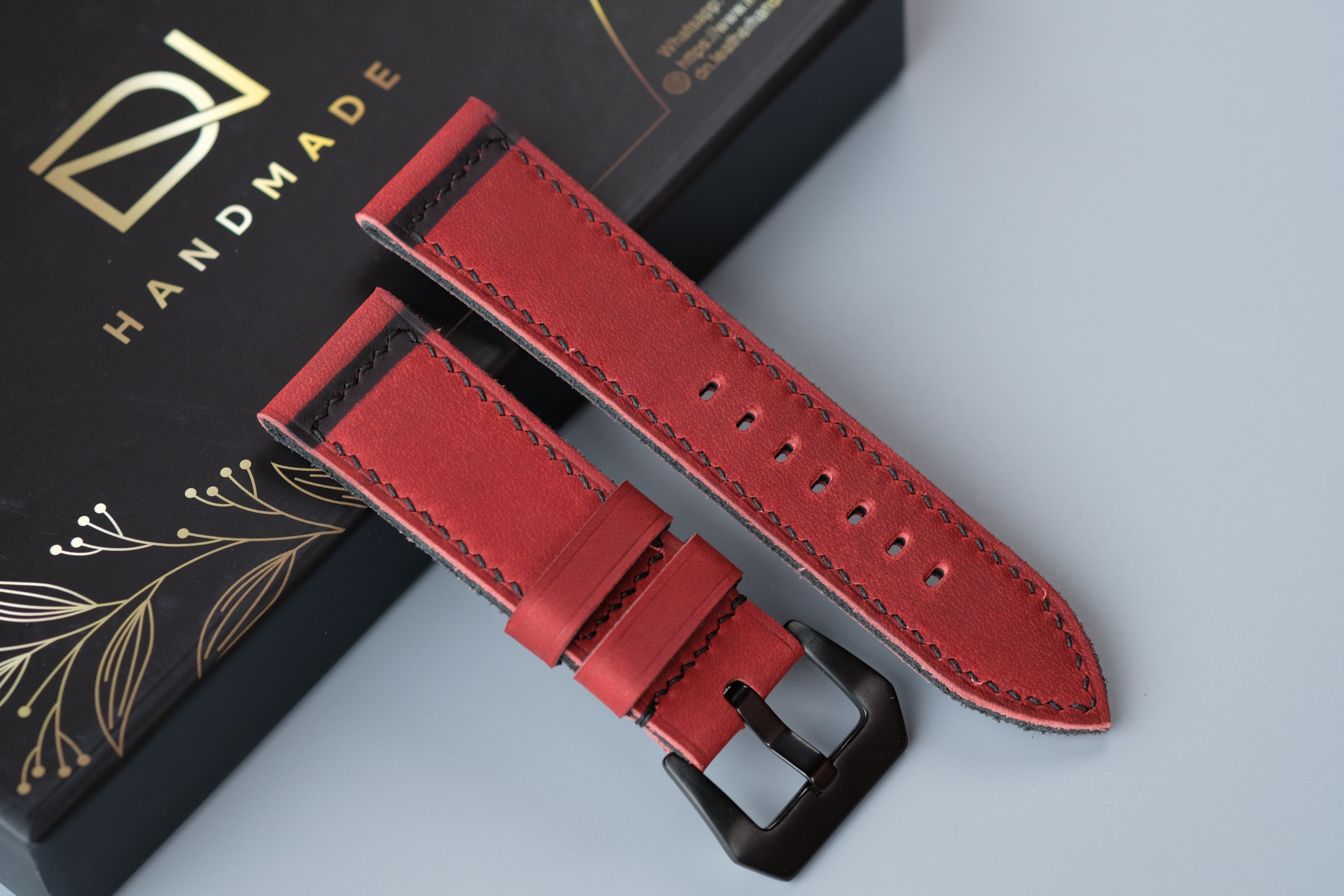 RED Waxed Cowhide Leather Watch Strap – Handmade – Compatible with Panerai Watches