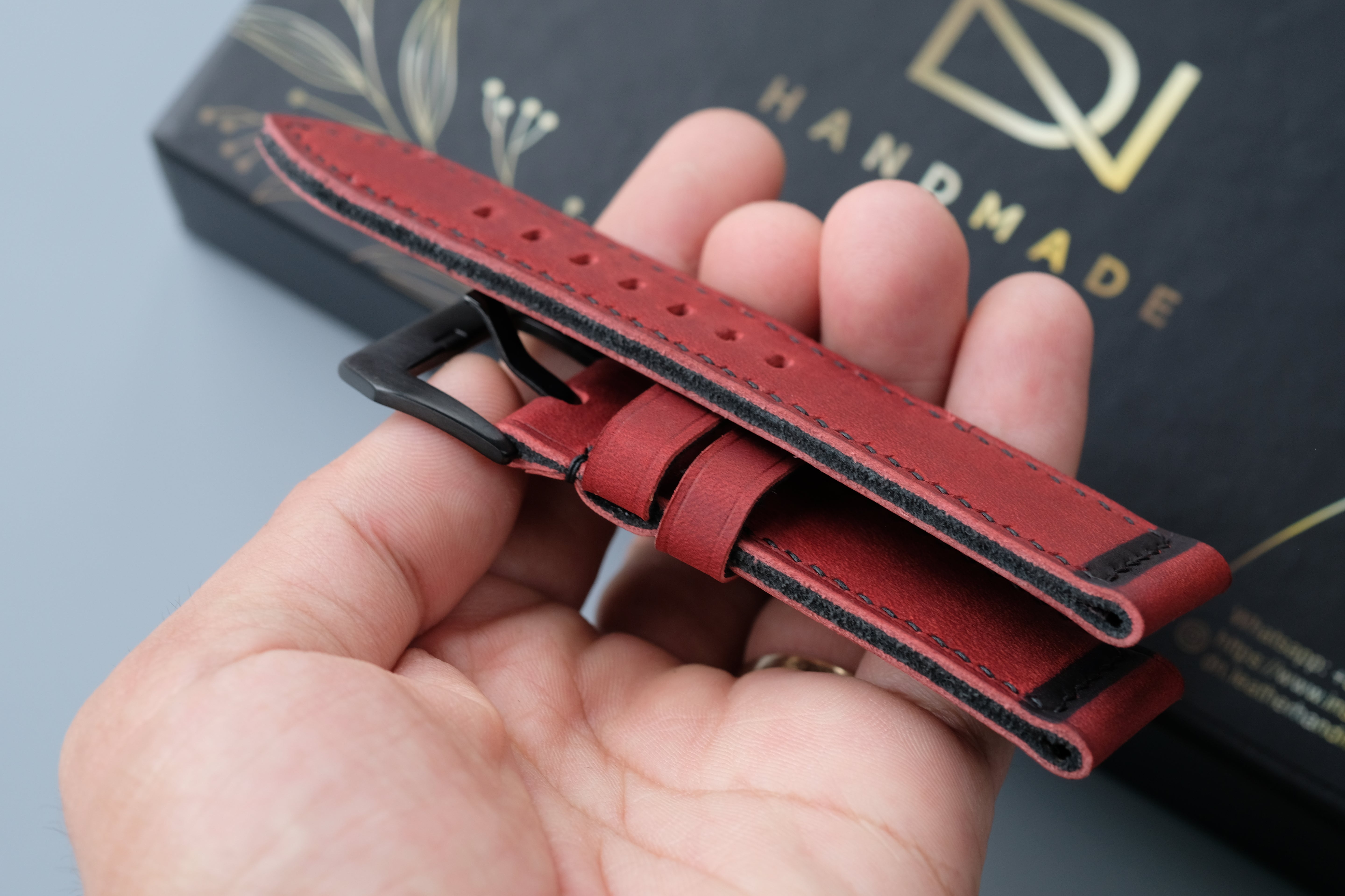 RED Waxed Cowhide Leather Watch Strap – Handmade – Compatible with Panerai Watches