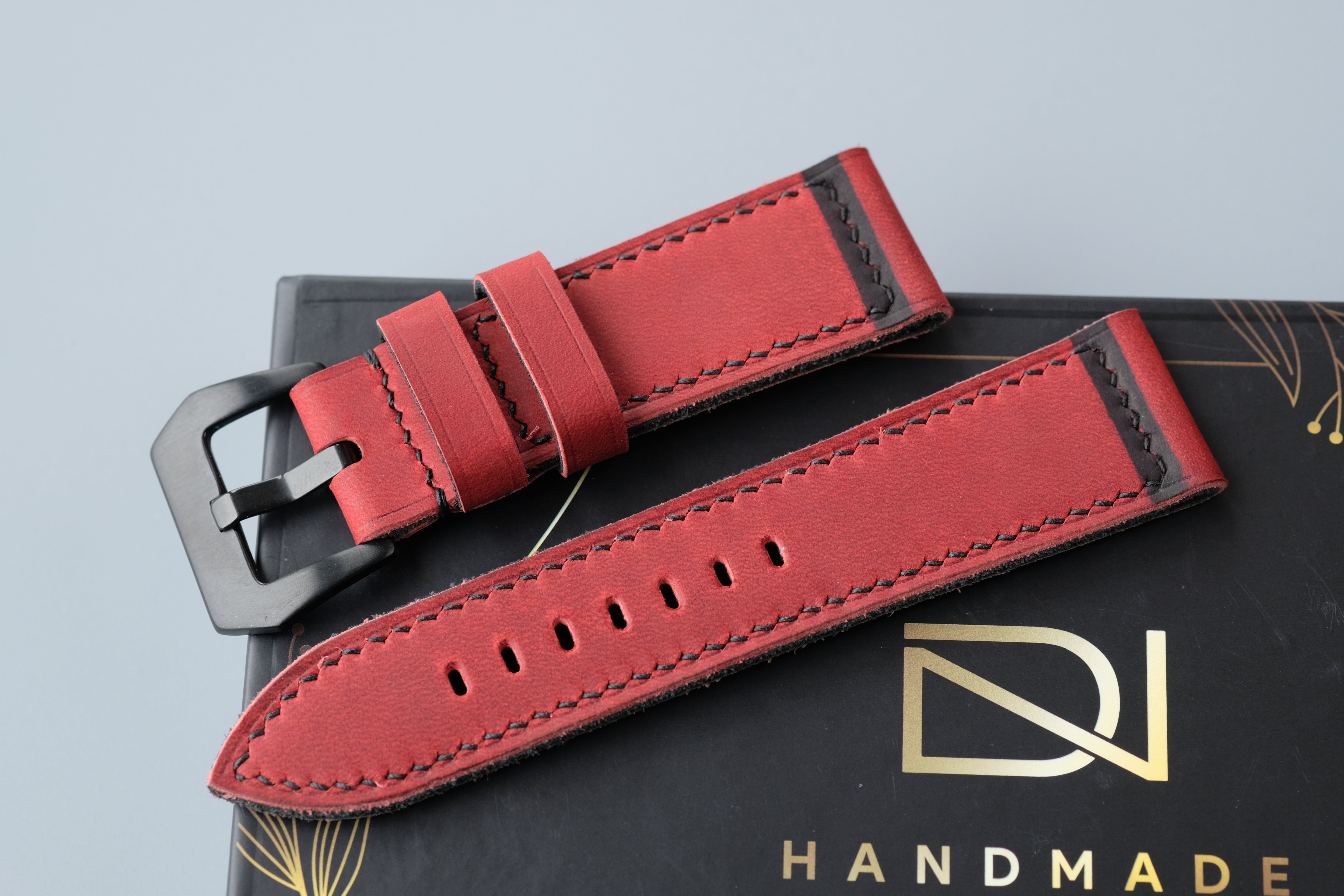 RED Waxed Cowhide Leather Watch Strap – Handmade – Compatible with Panerai Watches