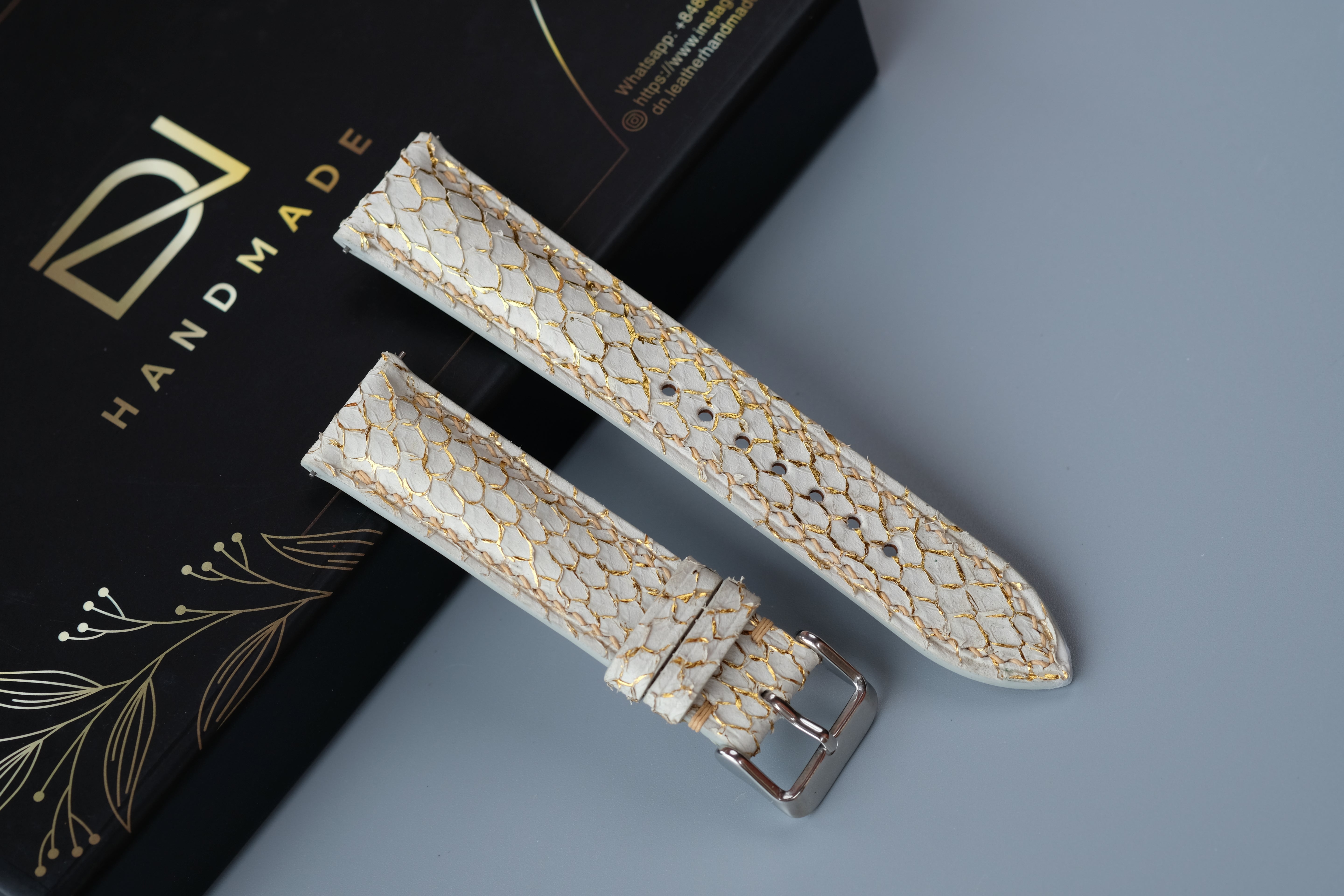 Milky White Salmon Leather Watch Strap – Custom Sizes 10mm to 26mm