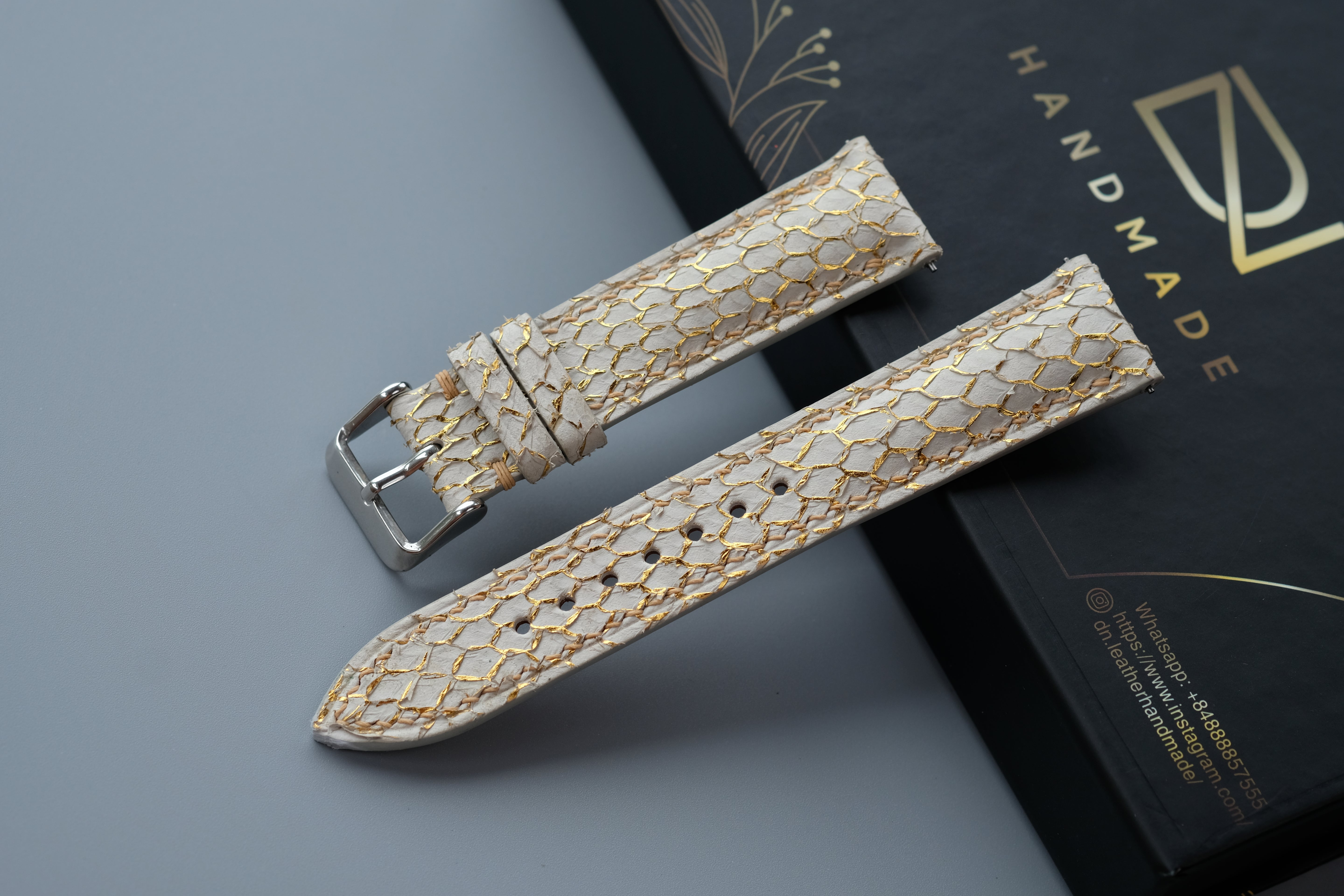 Milky White Salmon Leather Watch Strap – Custom Sizes 10mm to 26mm