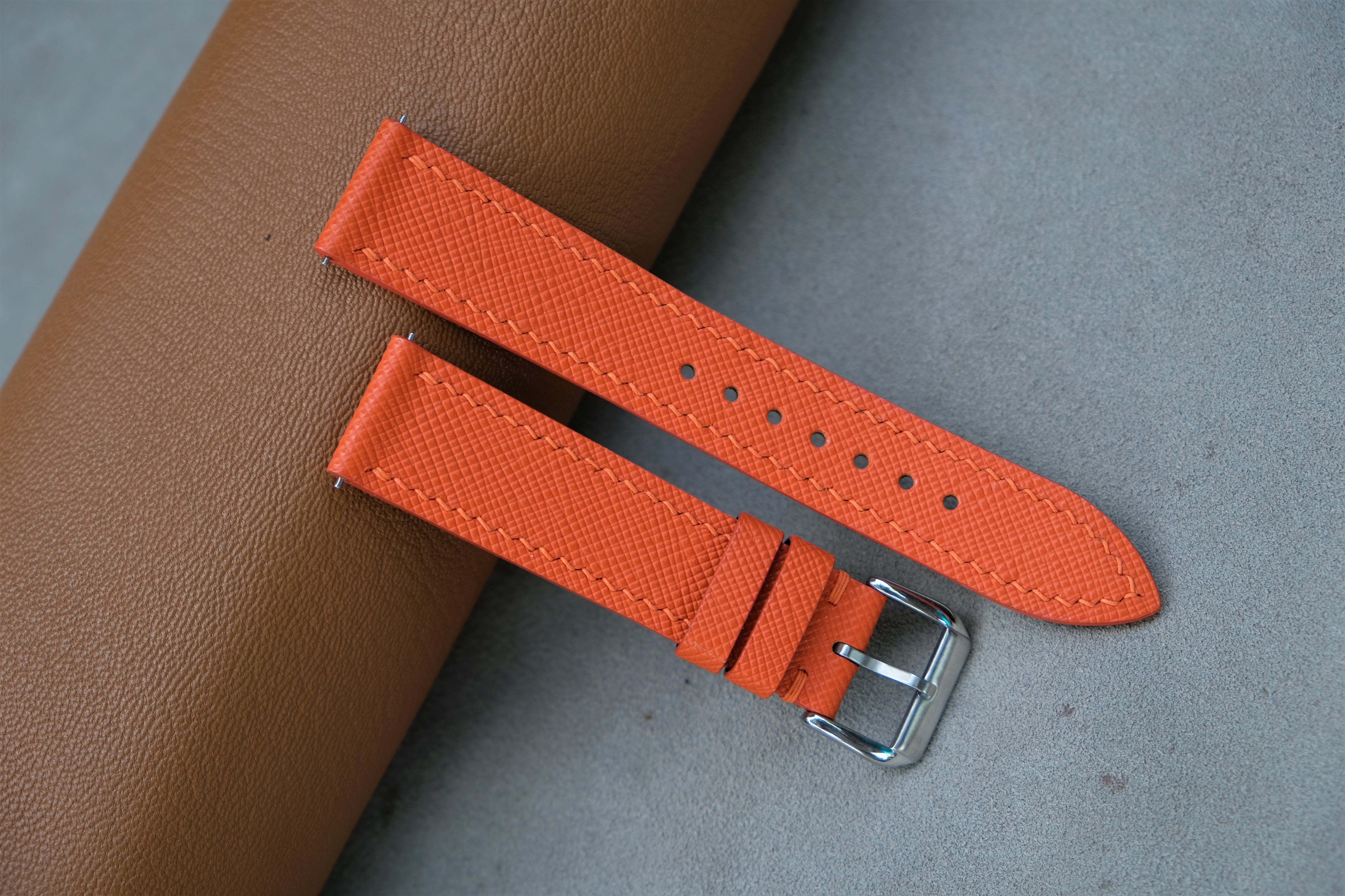 Orange Saffiano Leather Watch Strap