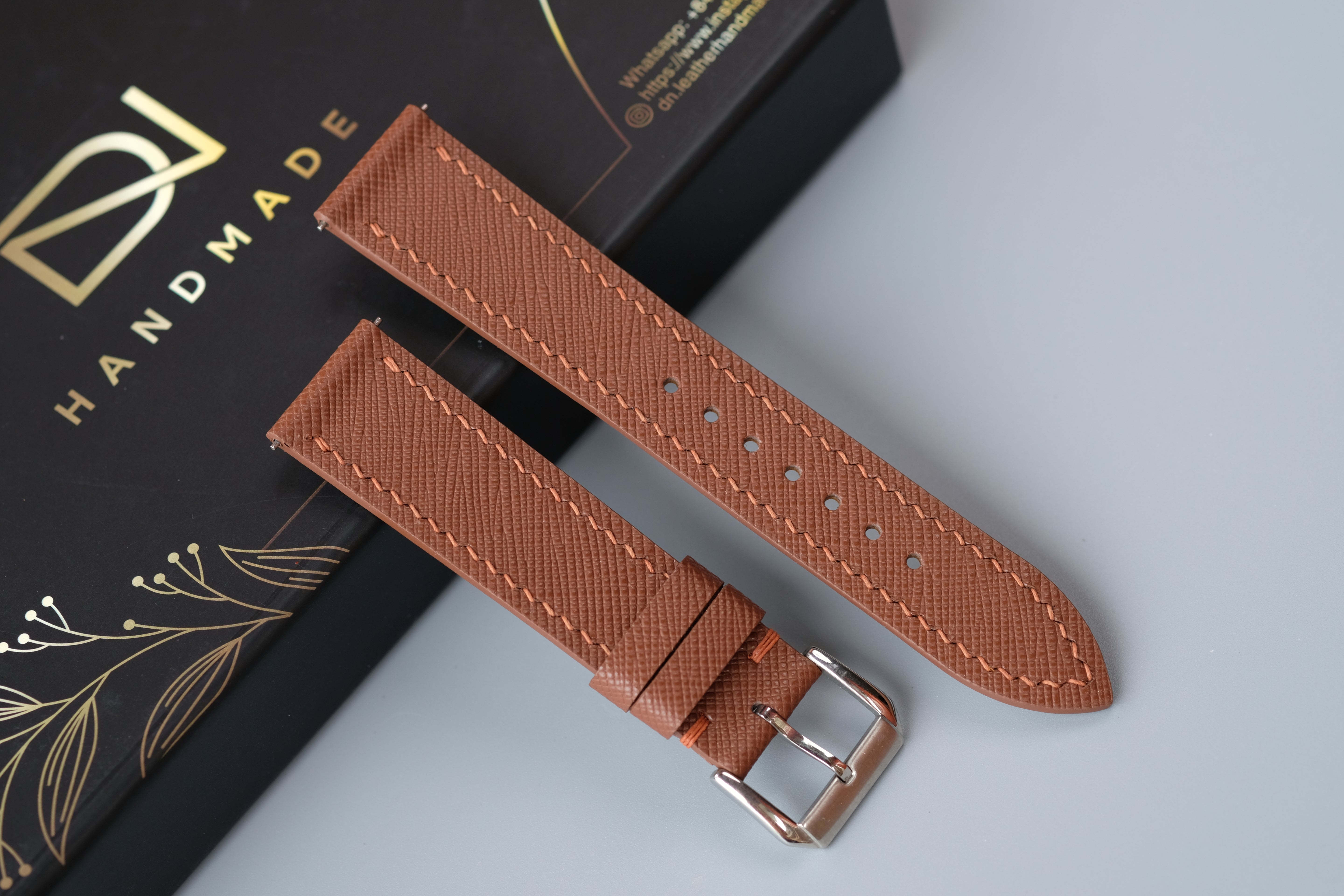 Brown Saffiano Leather Watch Strap – Custom Sizes 10mm to 26mm