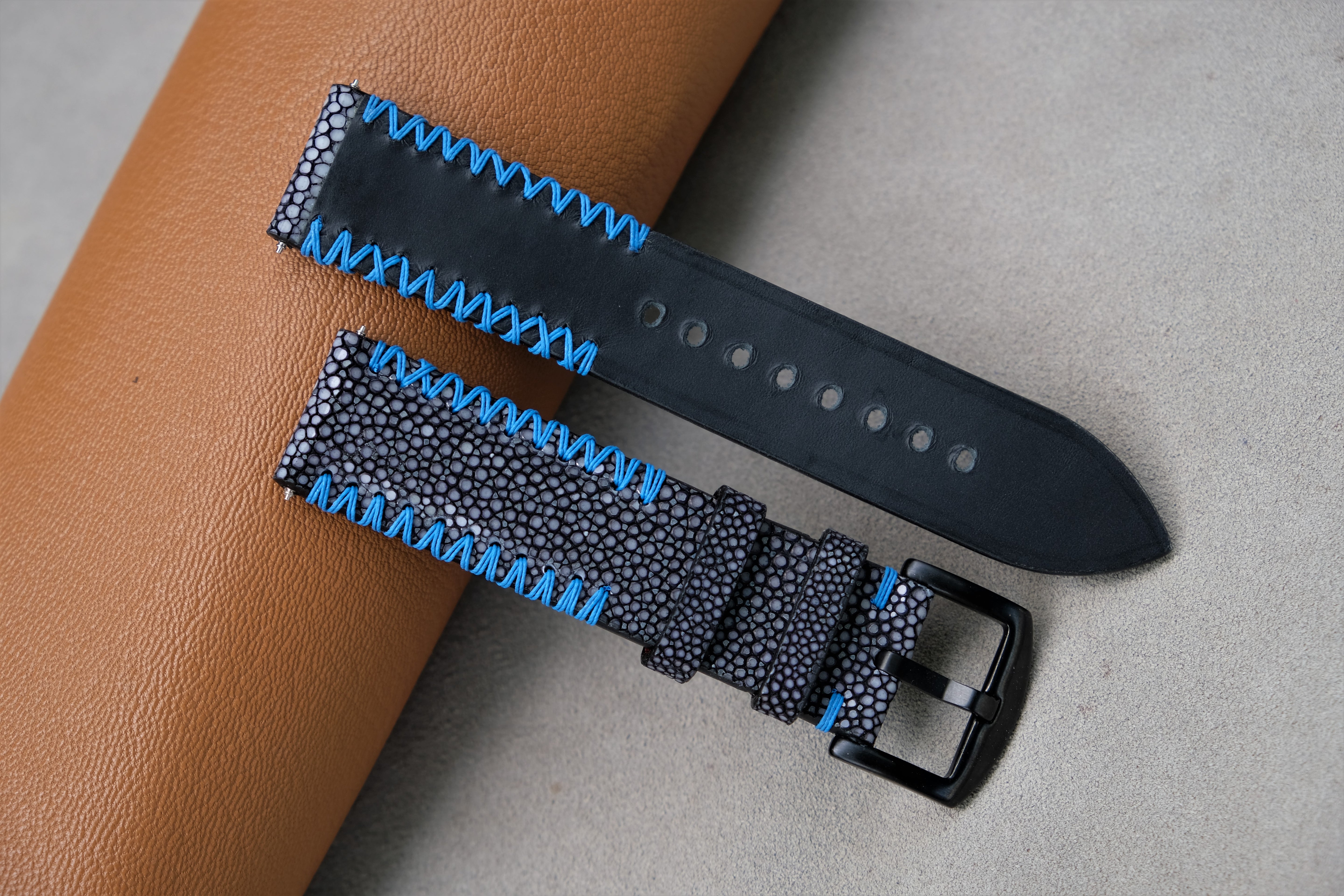 Black Stingray Leather Watch Strap