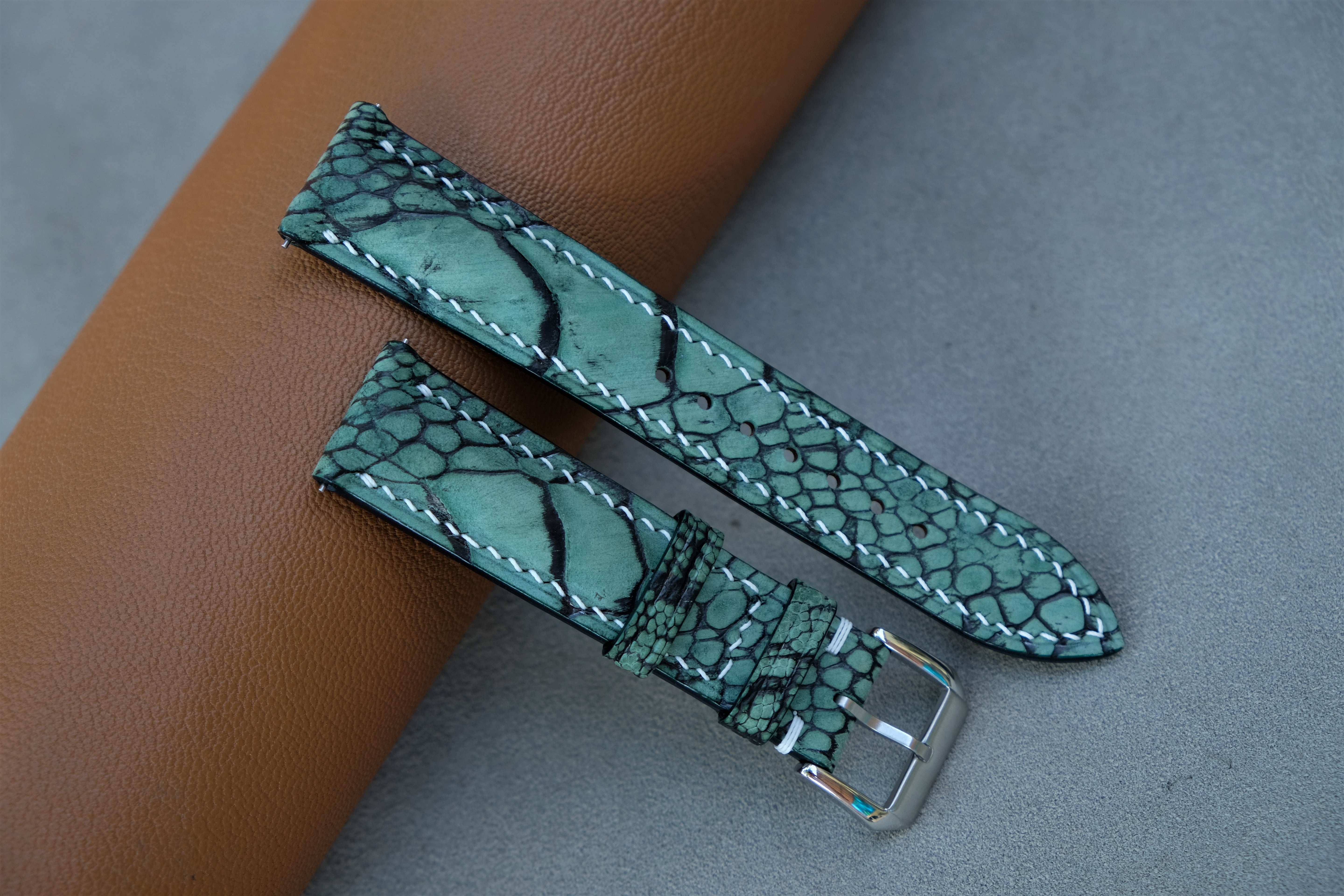 Green Nubuck Ostrich Leather Watch Strap