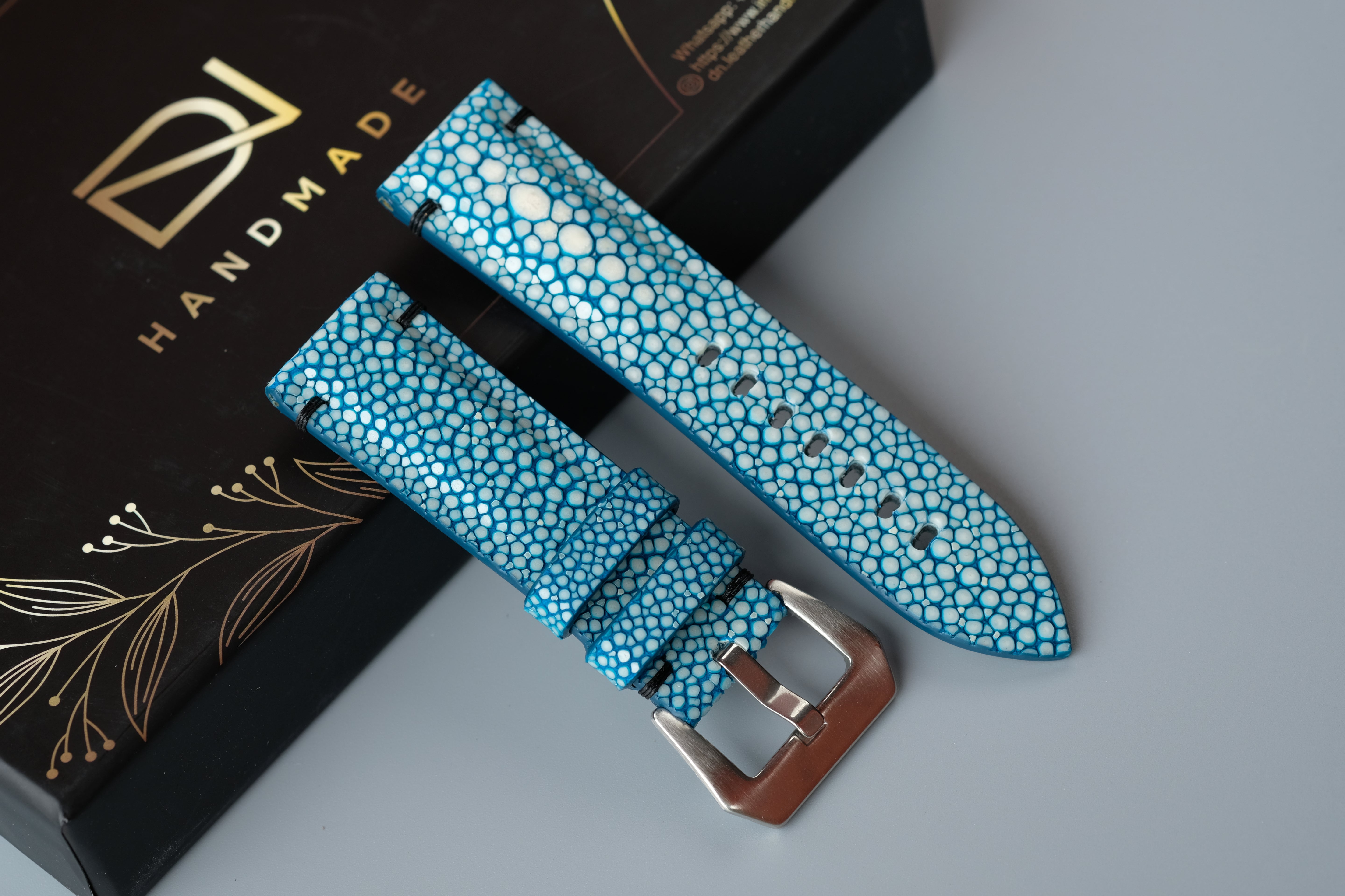 Turquoise Stingray Leather Watch Strap 1 Pearl In The Center For PANERAI