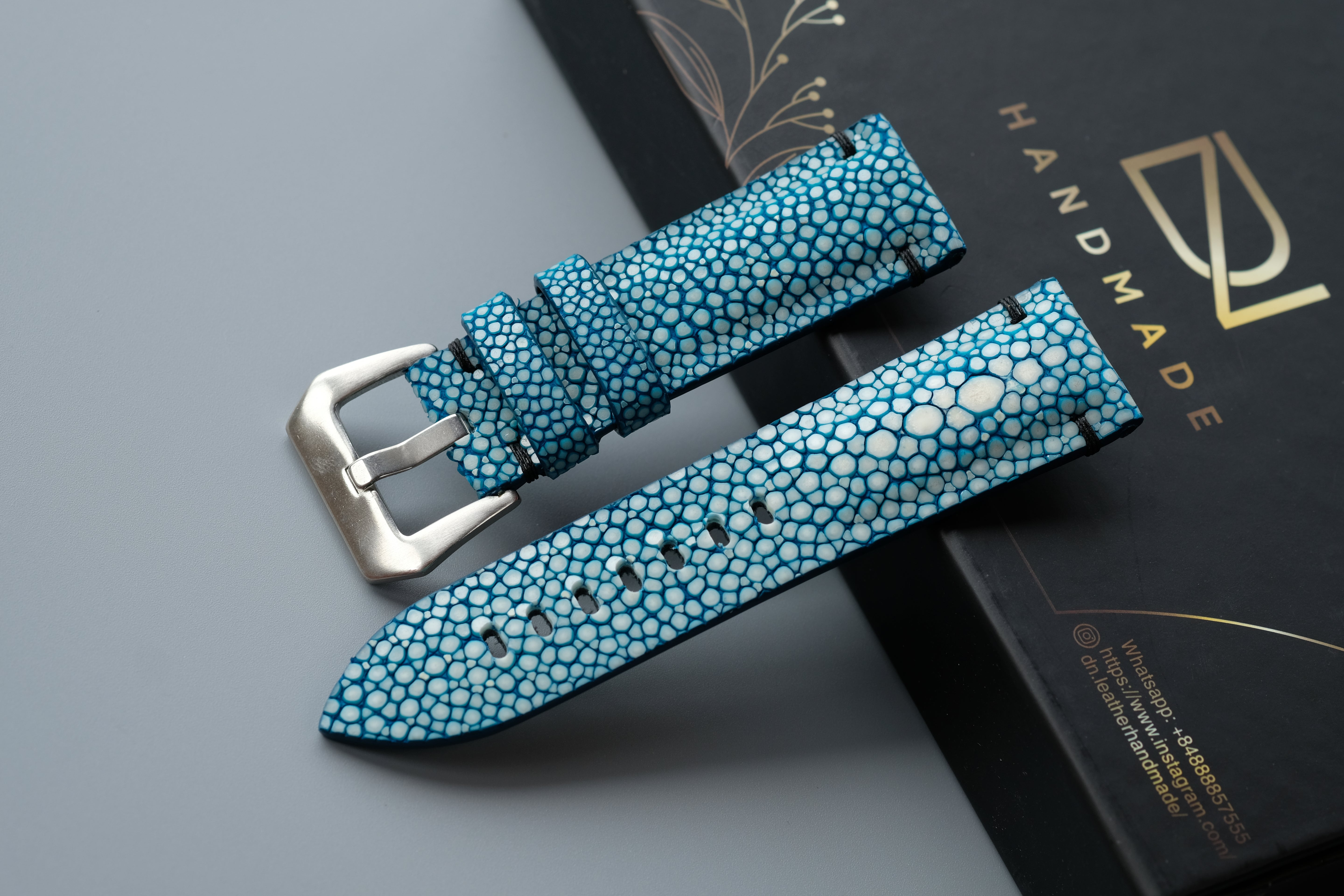 Turquoise Stingray Leather Watch Strap 1 Pearl In The Center For PANERAI