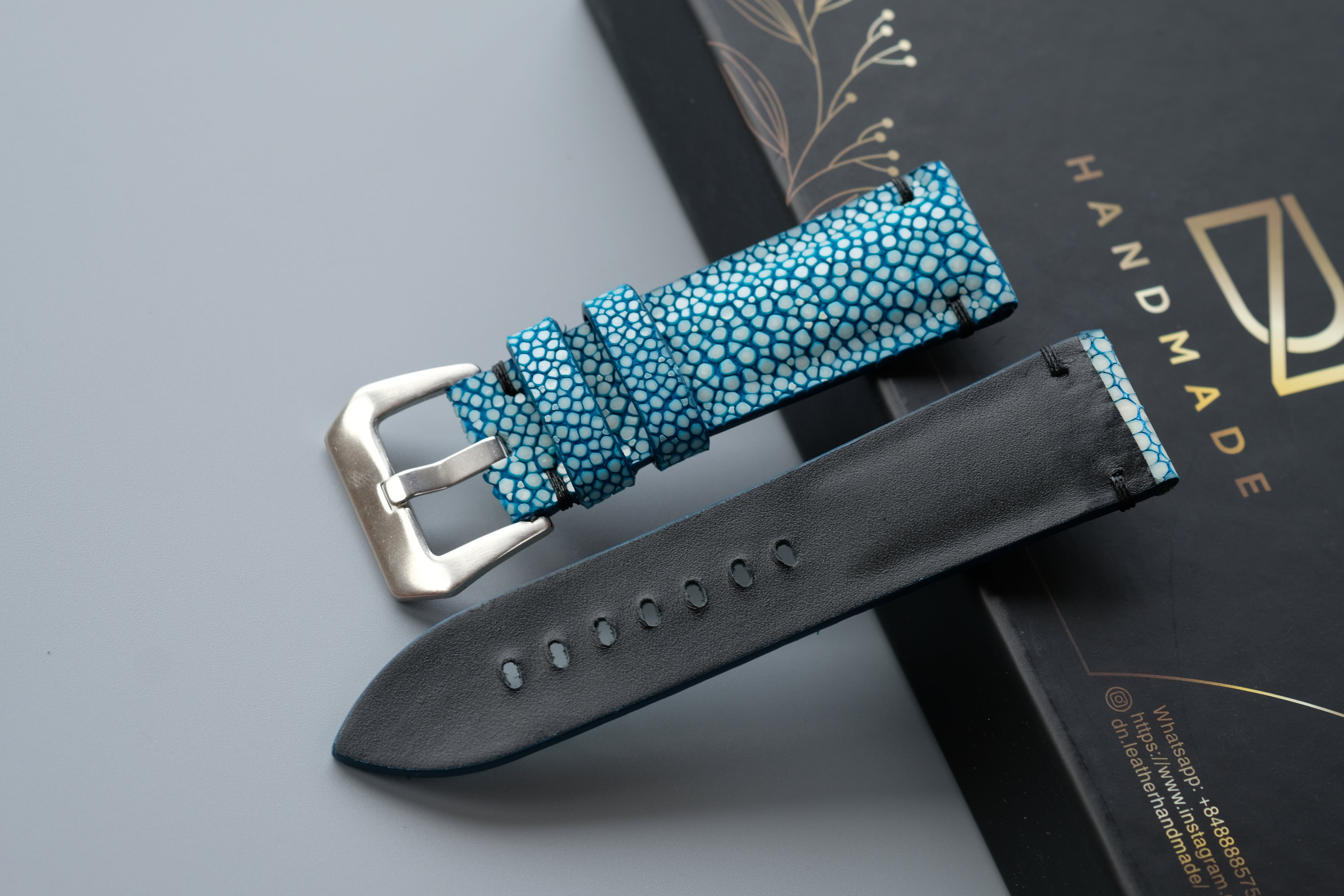 Turquoise Stingray Leather Watch Strap 1 Pearl In The Center For PANERAI