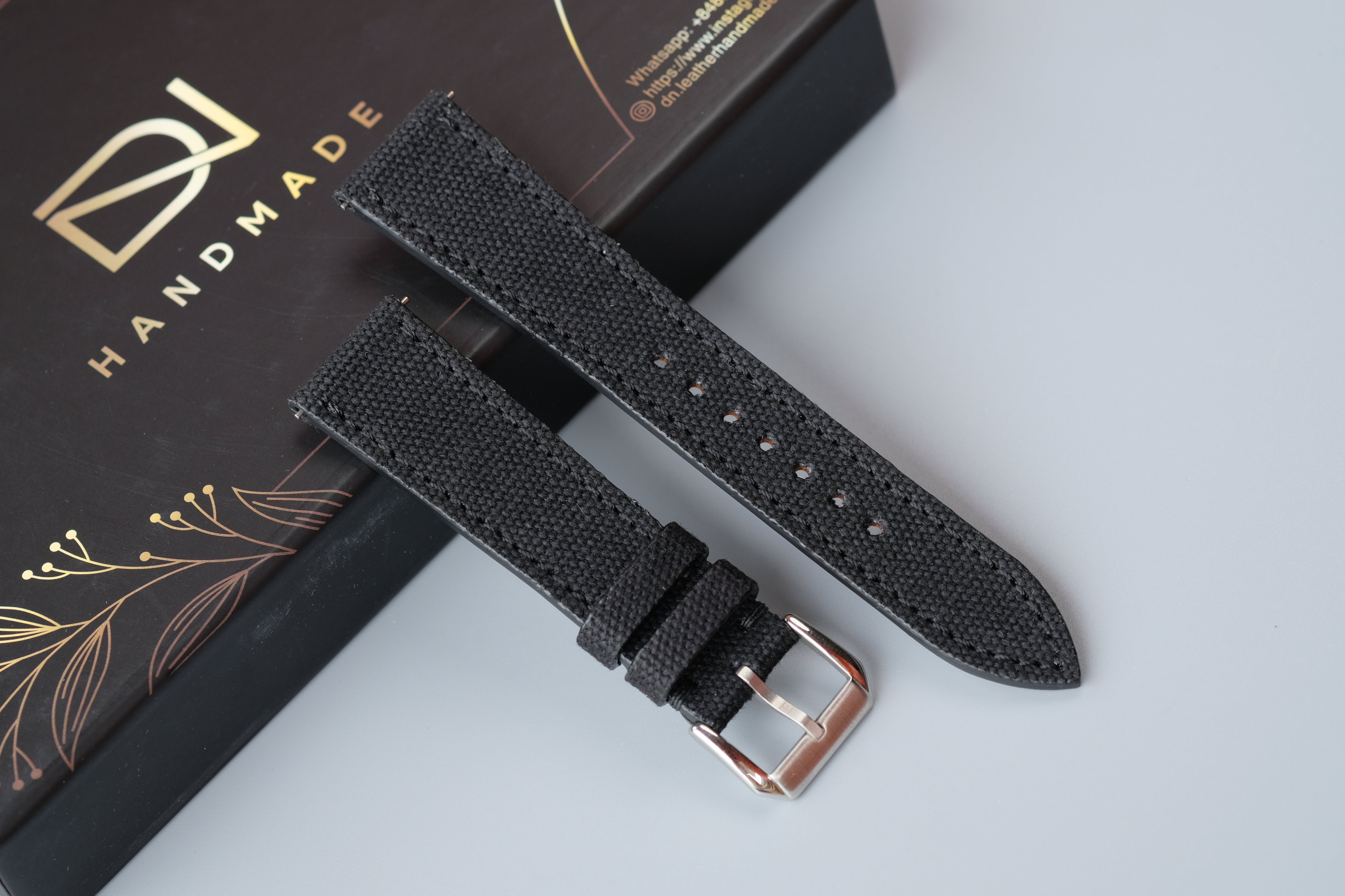 Black Canvas Watch Strap – Custom Sizes 10mm to 26mm
