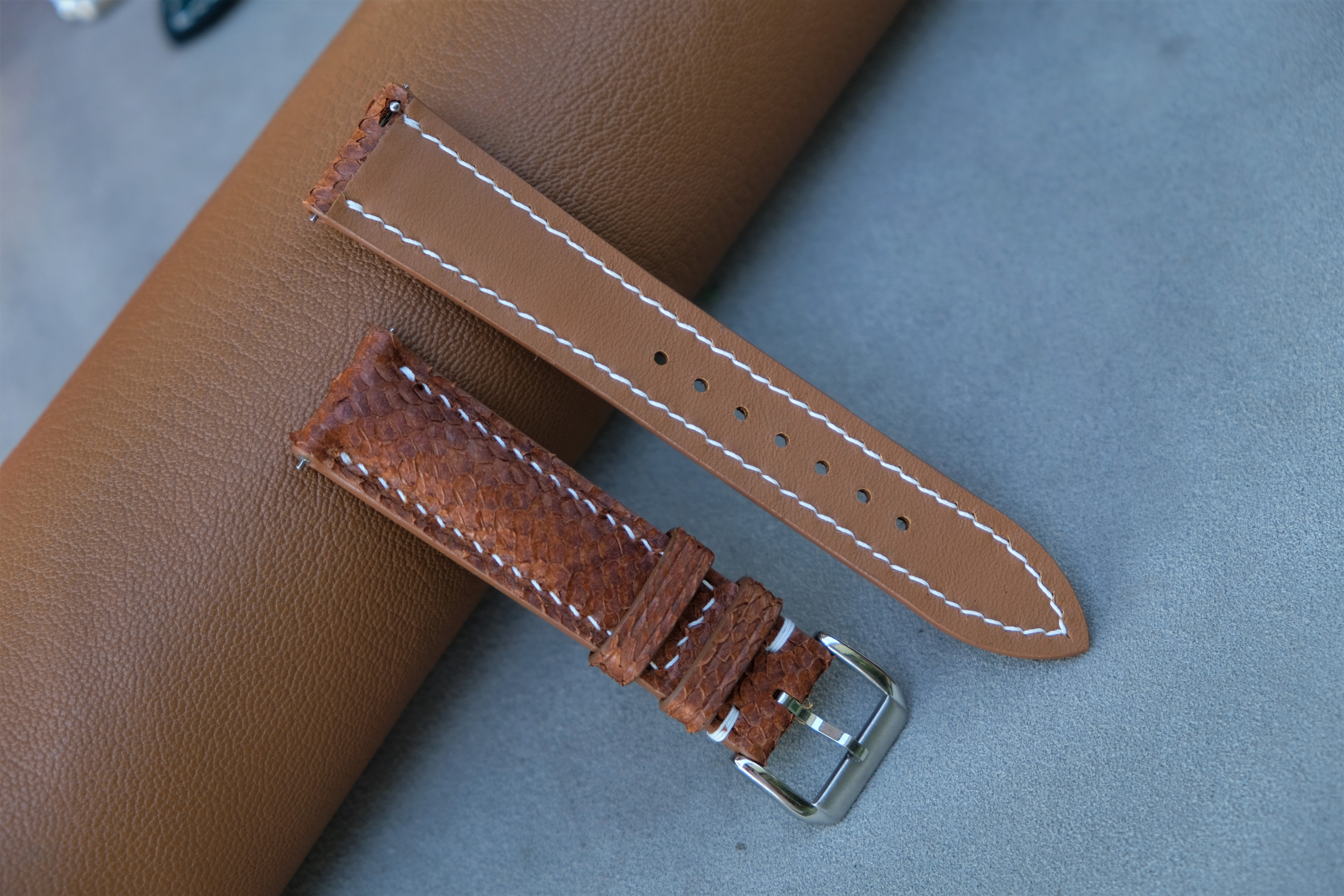 Brown Salmon Leather Watch Strap