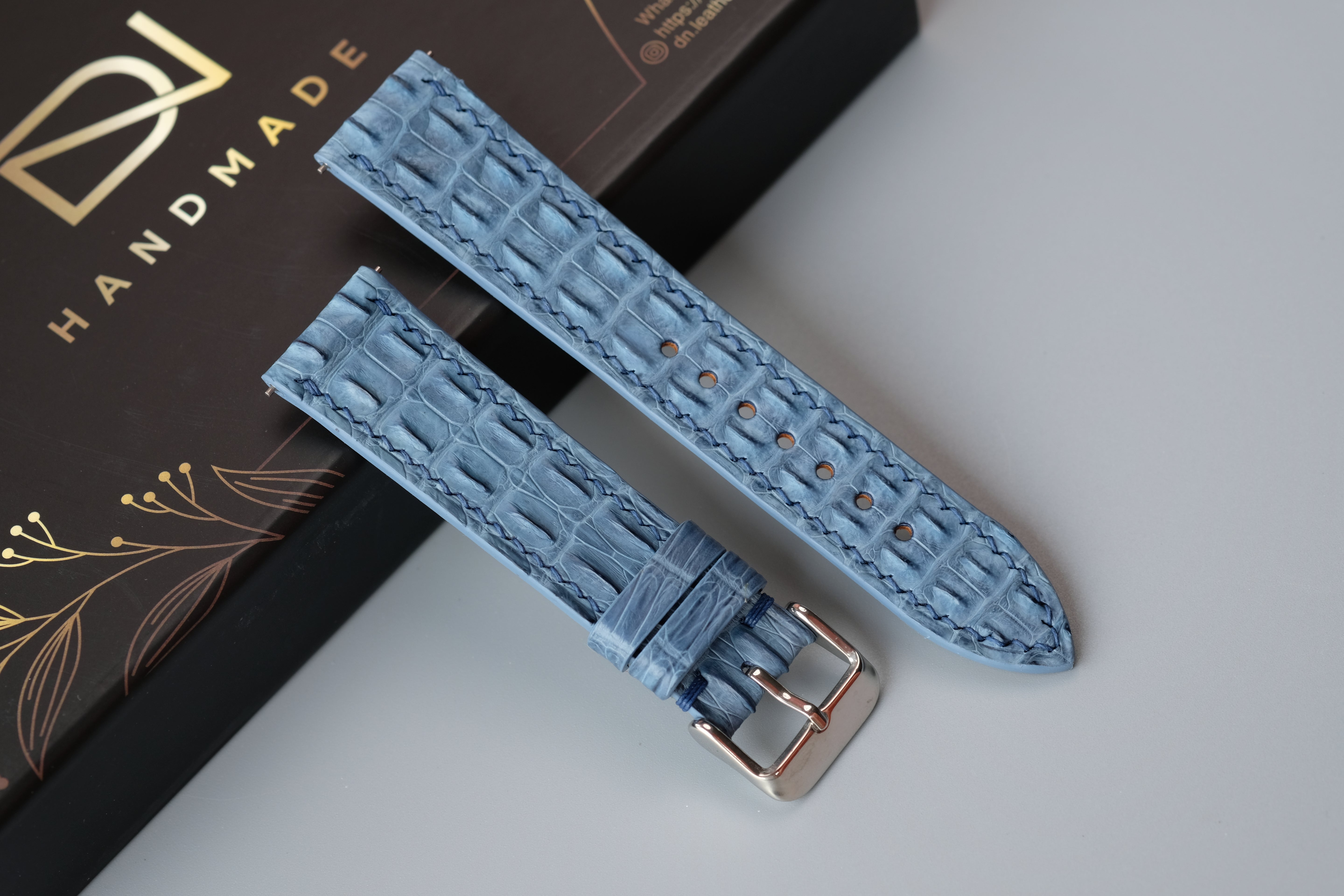Light Blue Alligator Horn Leather Watch Strap – Custom Sizes 17 mm to 26mm