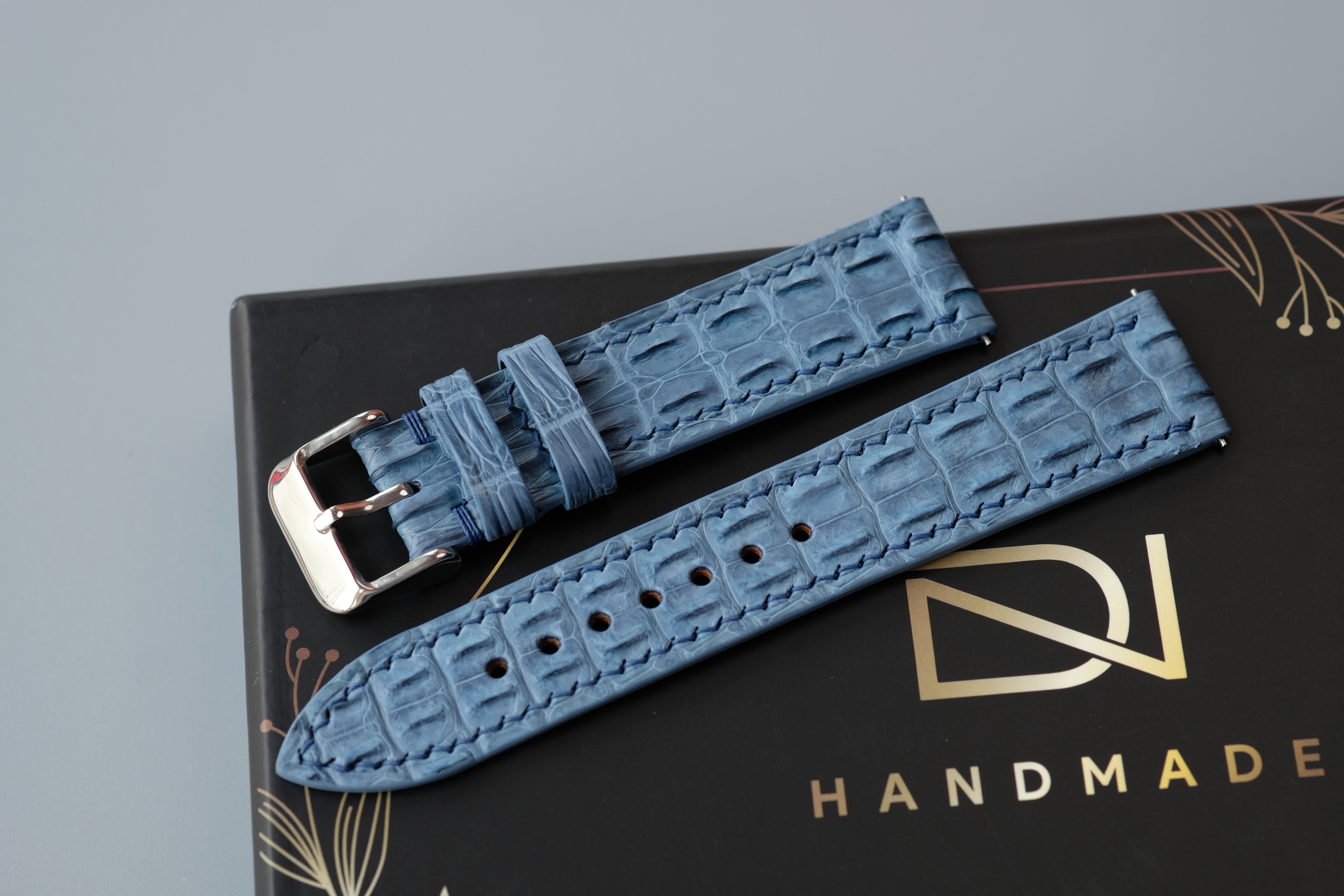 Light Blue Alligator Horn Leather Watch Strap – Custom Sizes 17 mm to 26mm