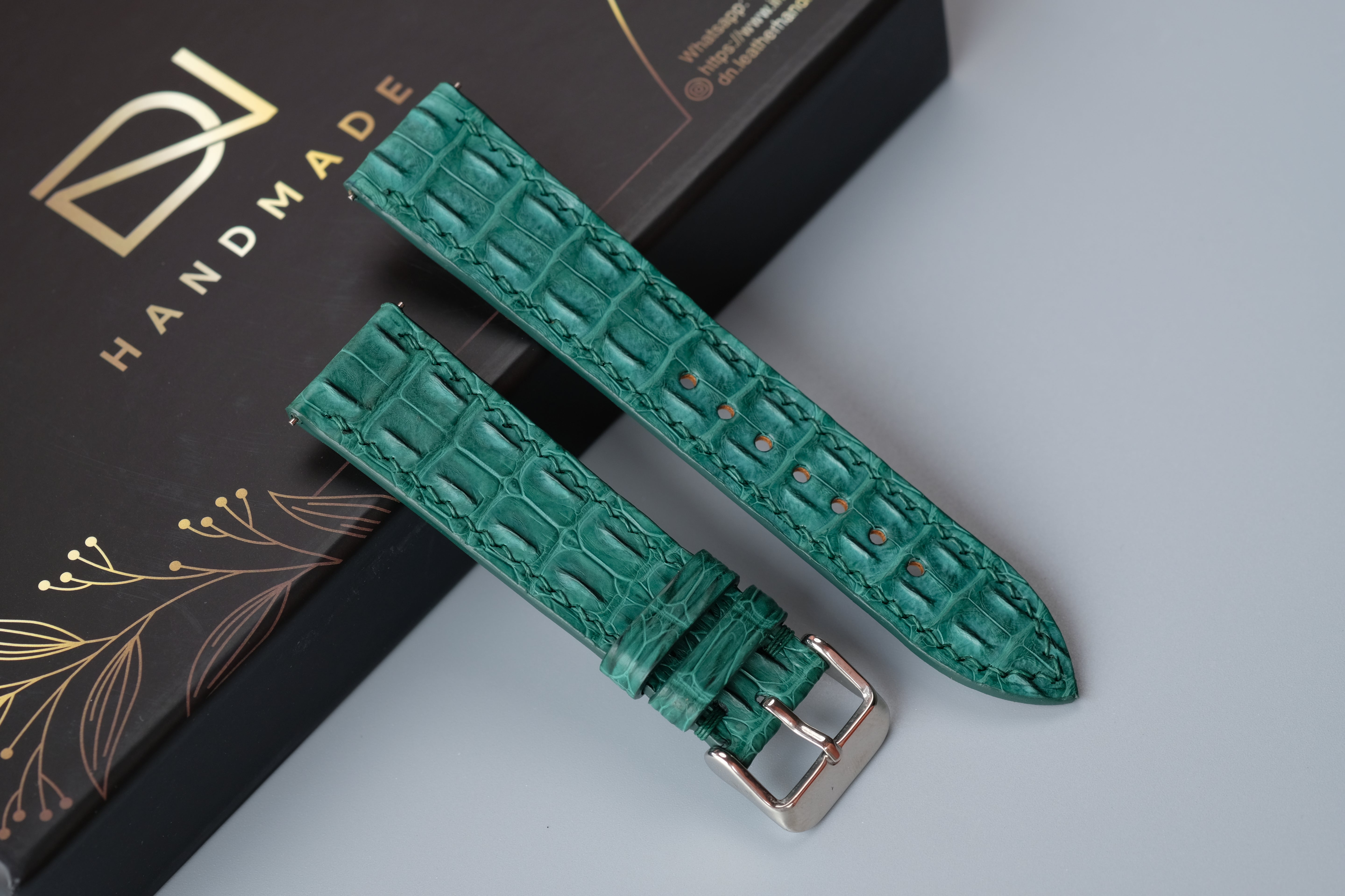 Green Alligator Horn Leather Watch Strap – Custom Sizes 17 mm to 26mm