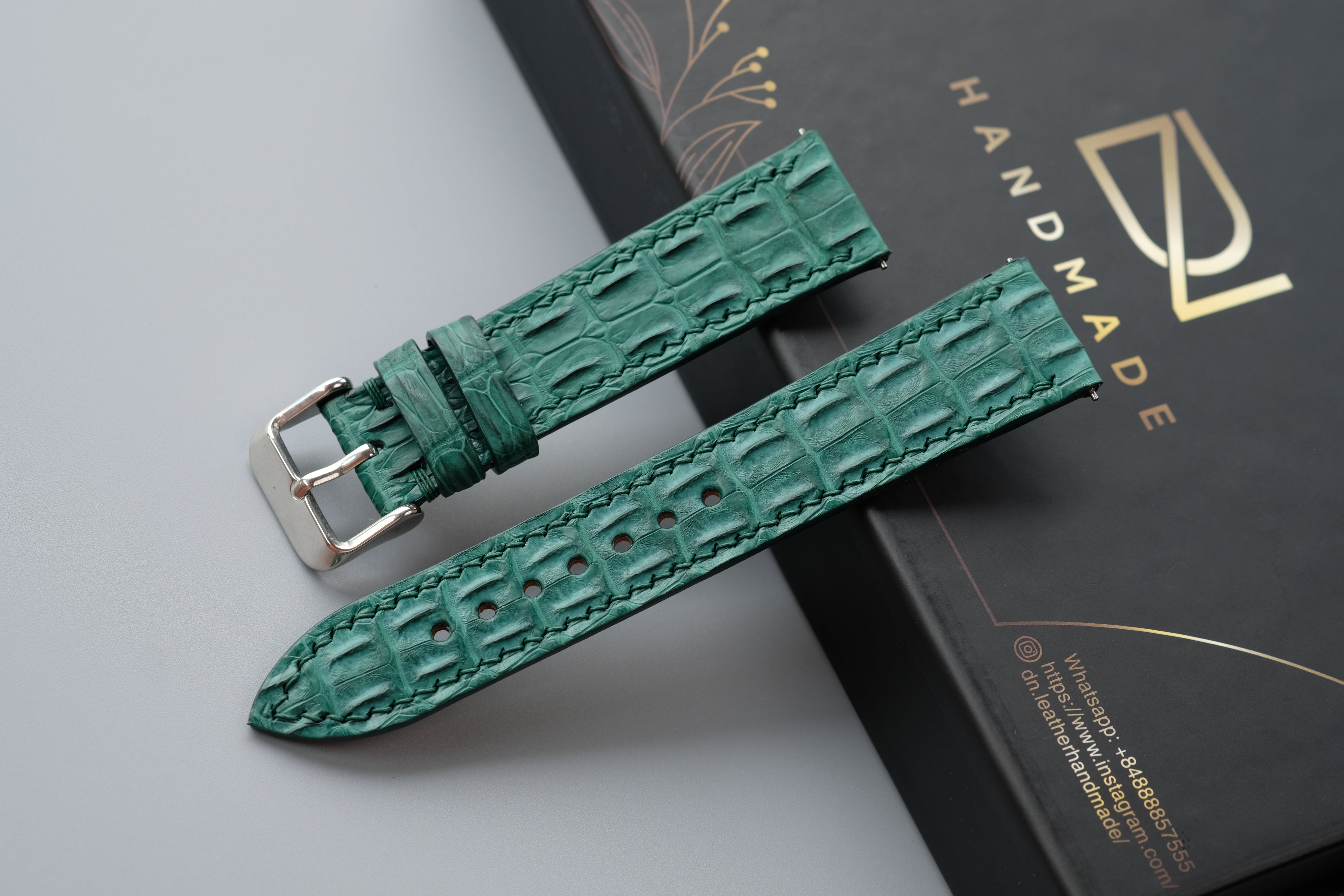 Green Alligator Horn Leather Watch Strap – Custom Sizes 17 mm to 26mm