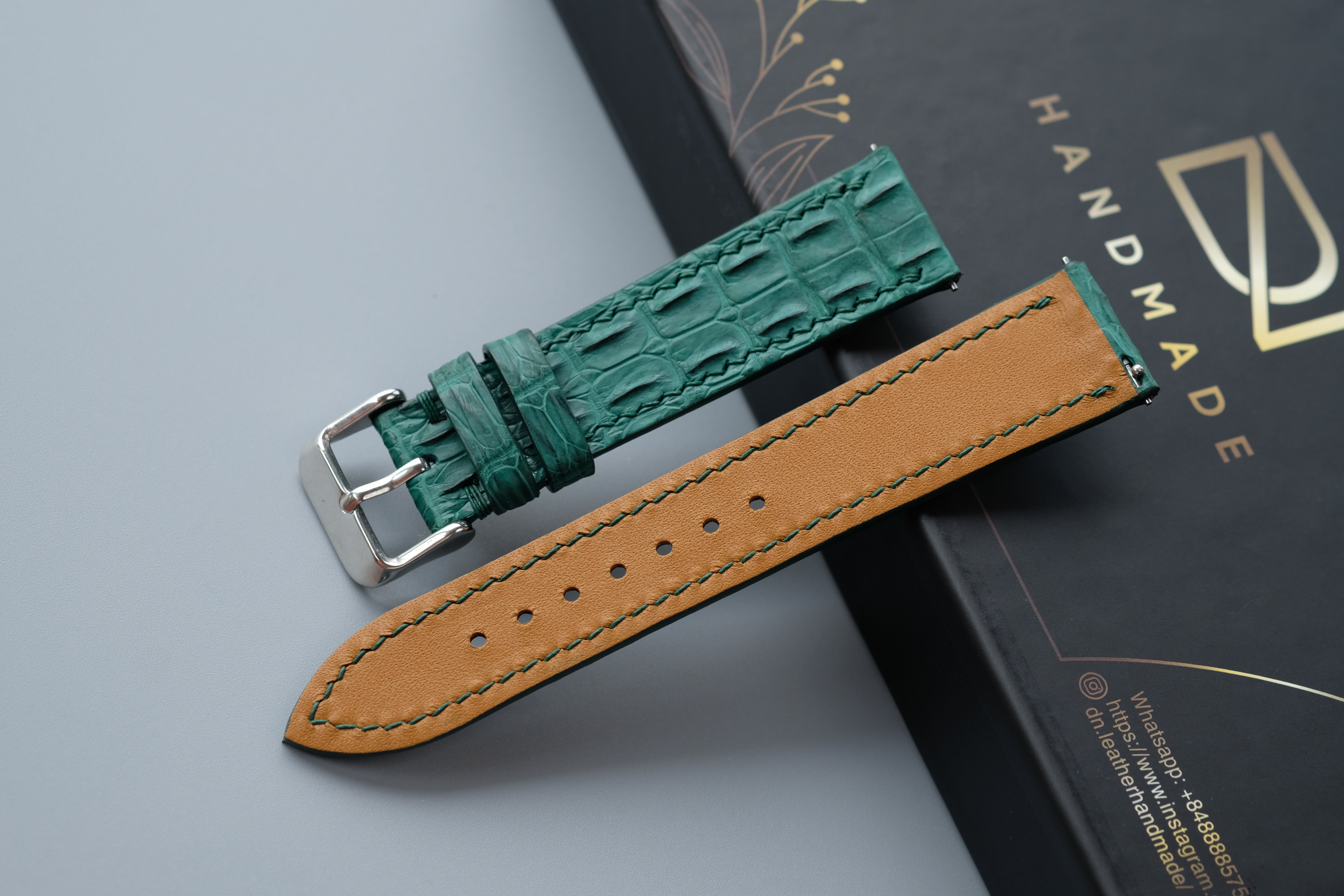 Green Alligator Horn Leather Watch Strap – Custom Sizes 17 mm to 26mm