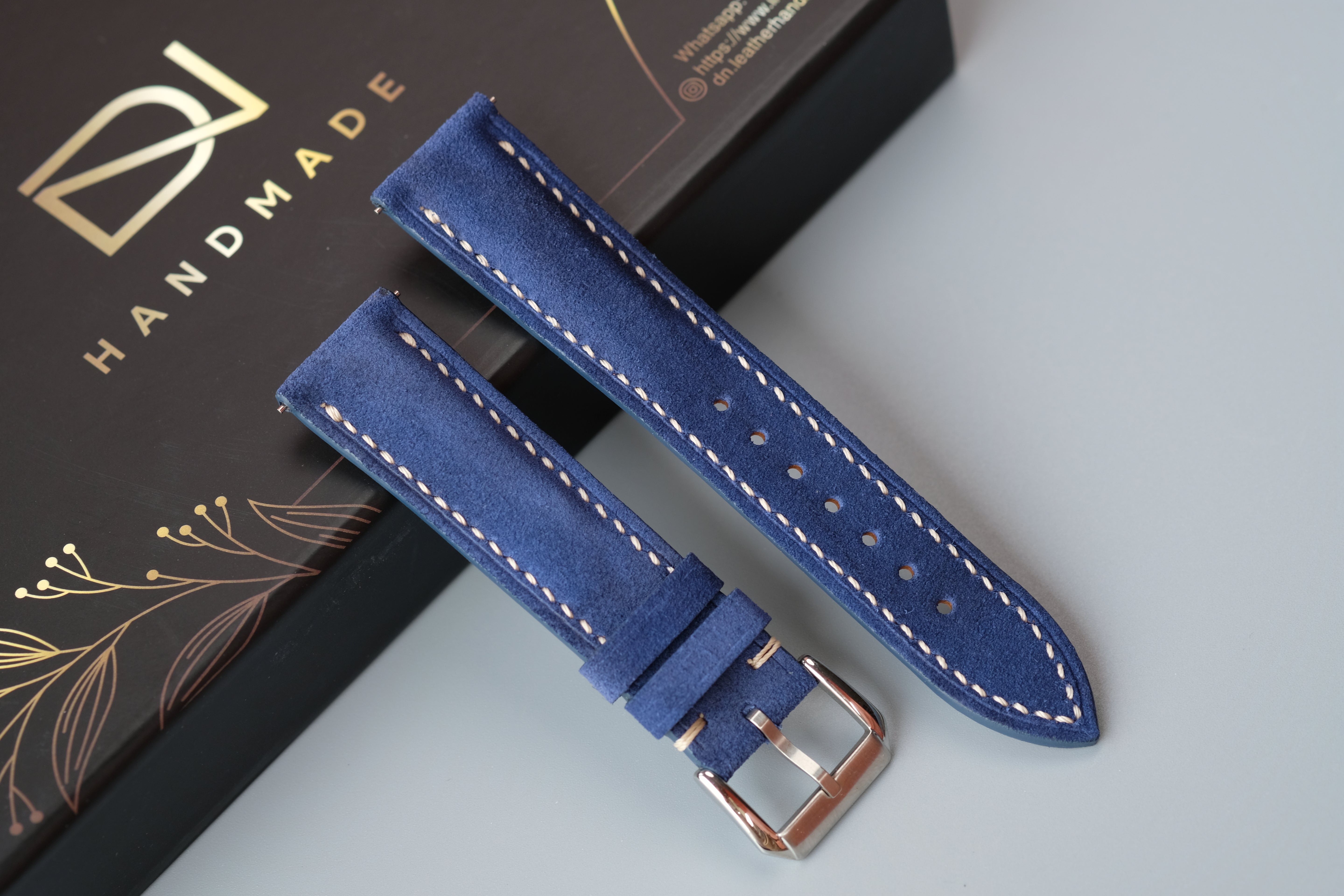 Blue Suede Leather Watch Strap – Custom Sizes 10mm to 26mm