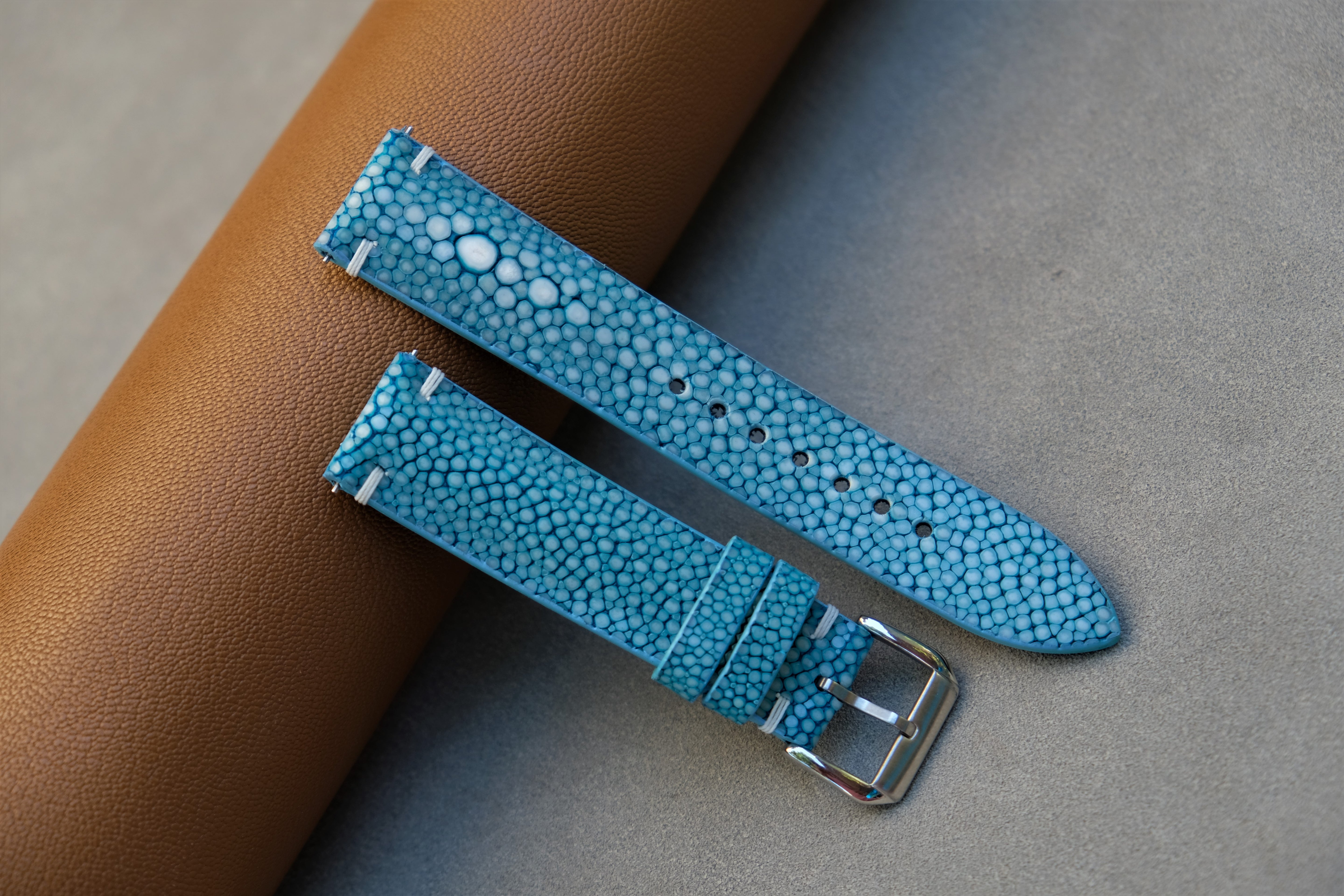 Turquoise Stingray Leather Watch Strap 1 Pearl In The Center