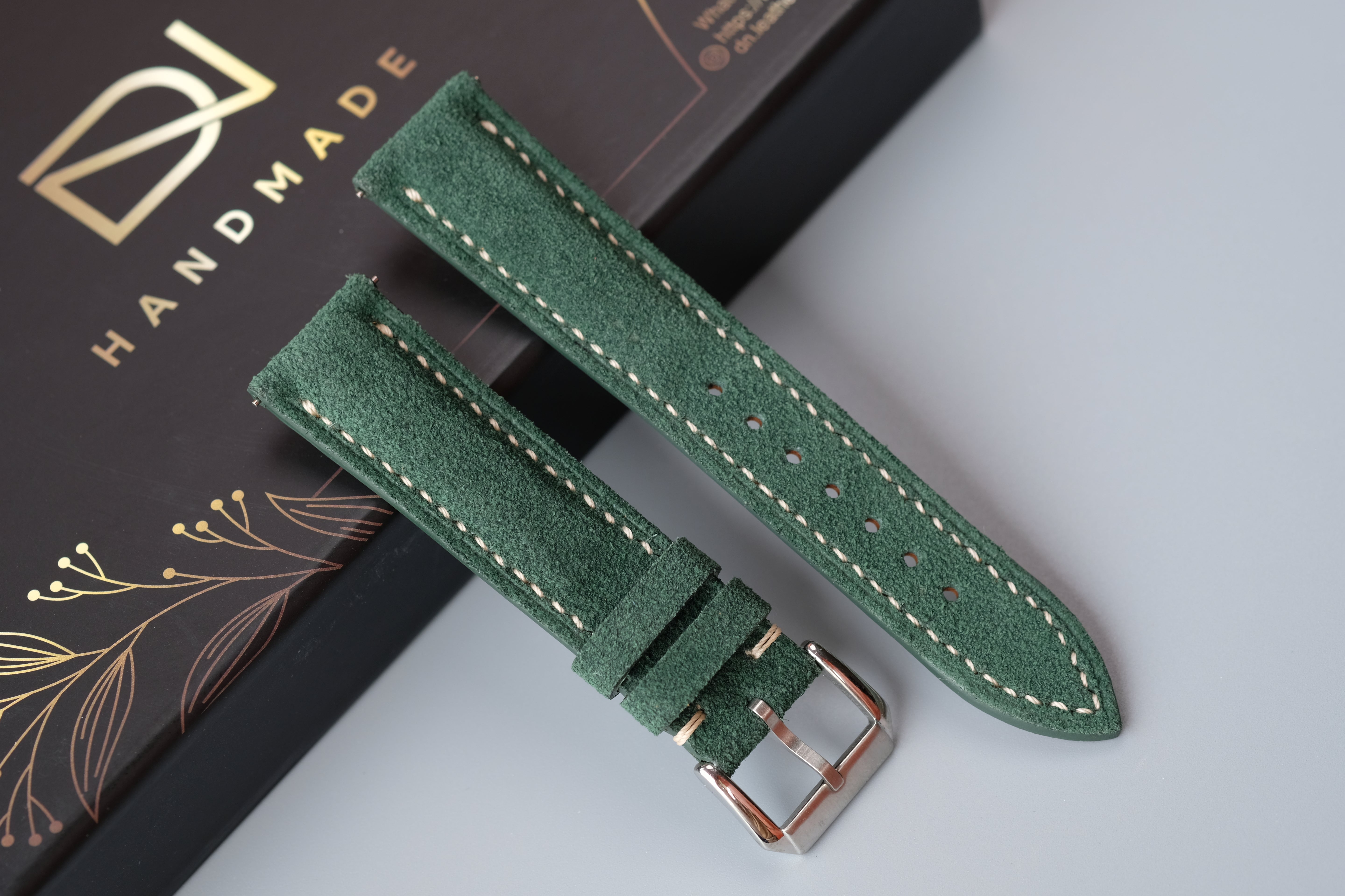 Green Suede Leather Watch Strap – Custom Sizes 10mm to 26mm