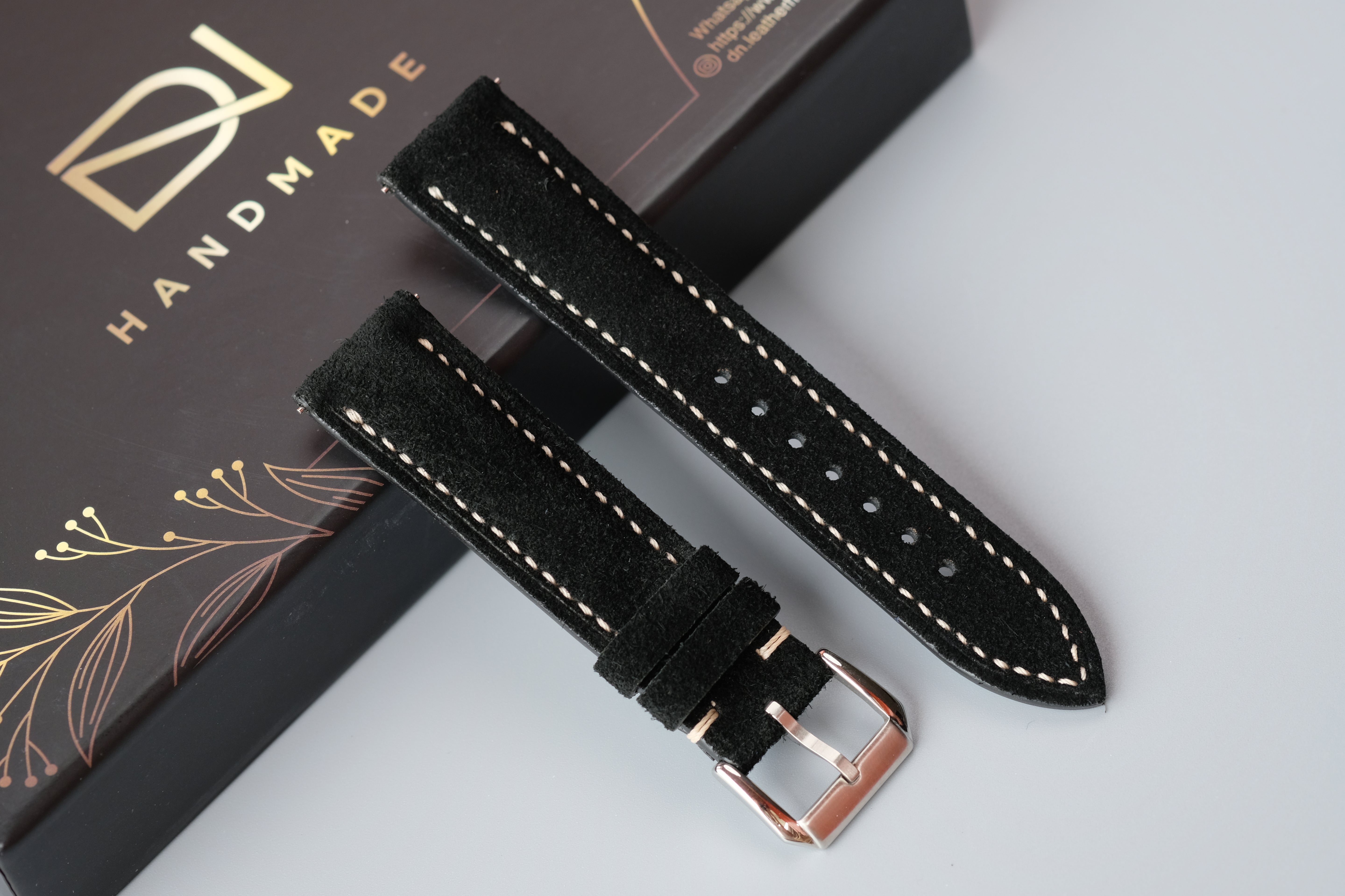 Black Suede Leather Watch Strap – Custom Sizes 10mm to 26mm