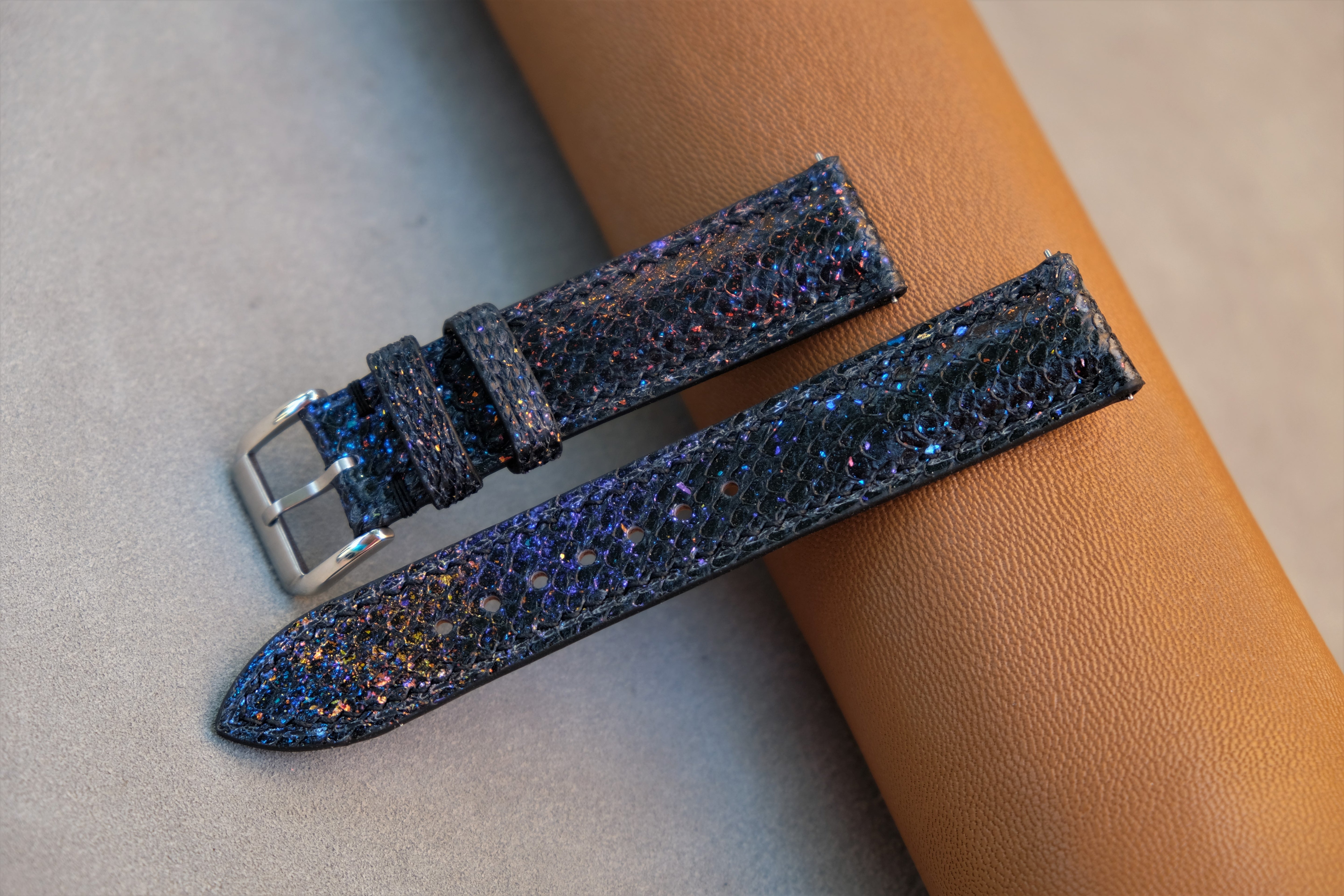 Black GALAXY Salmon Leather Watch Strap