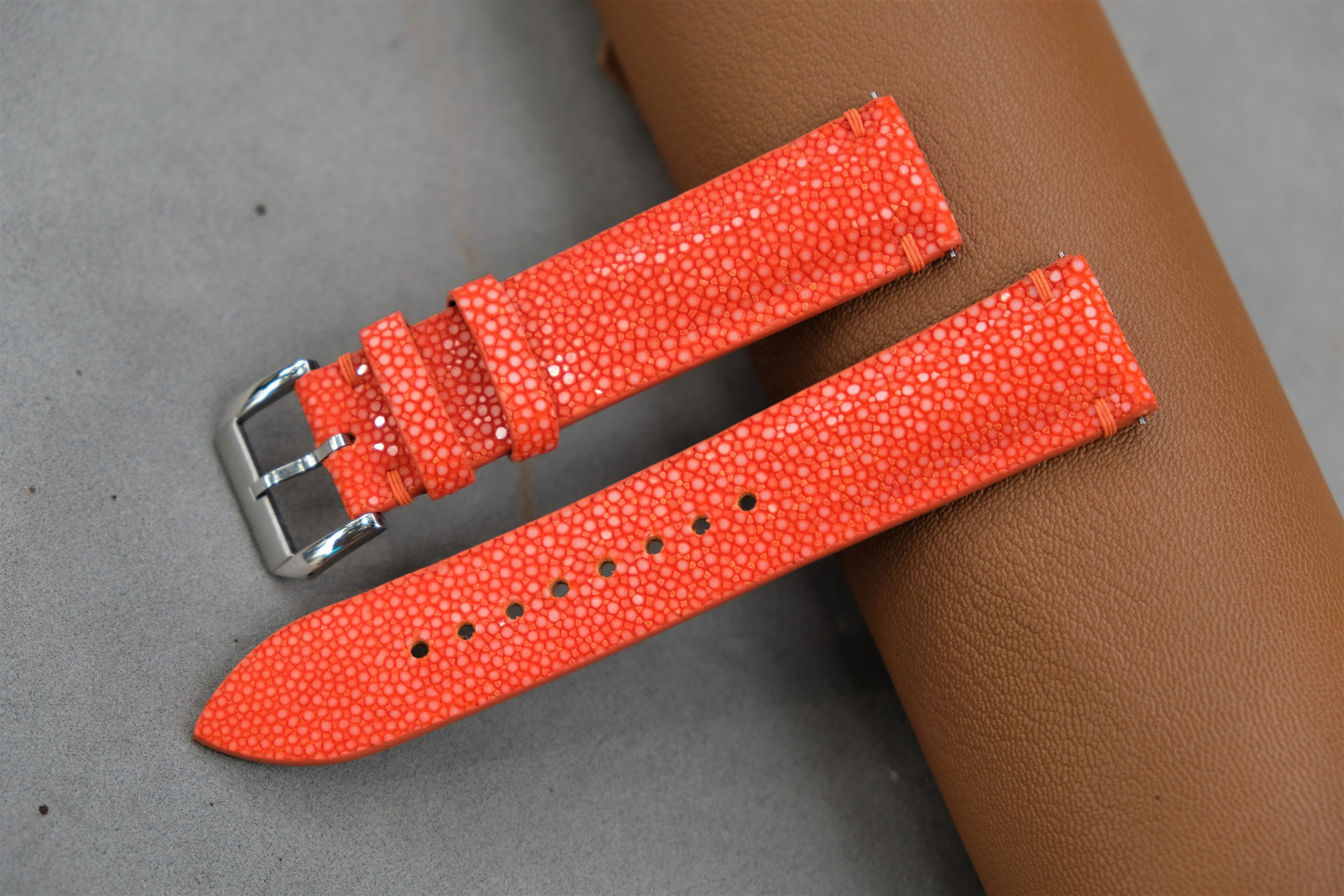 Orange Stingray Leather Watch Strap
