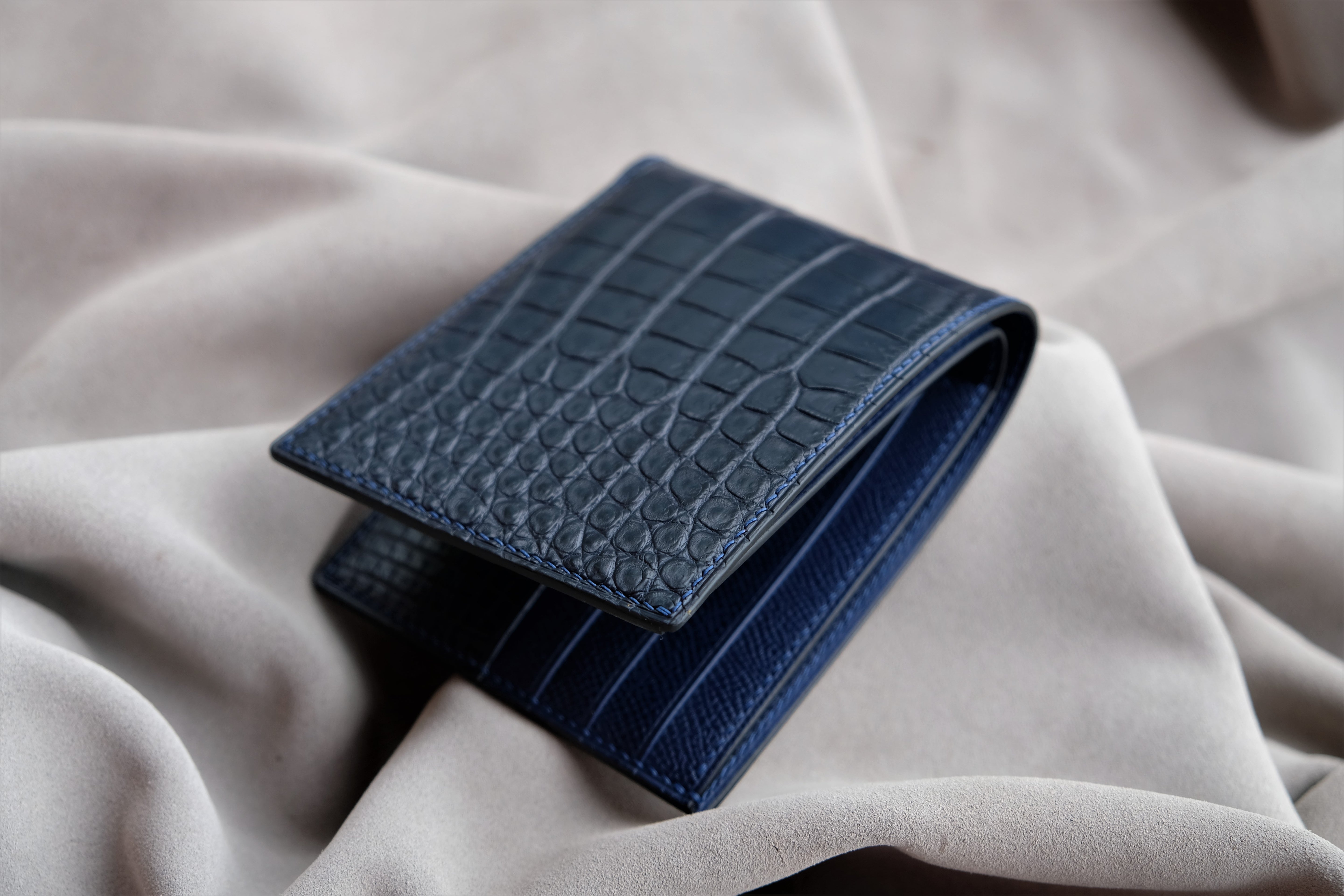 Made-to-Order Navy Alligator & French Epsom Leather Wallet