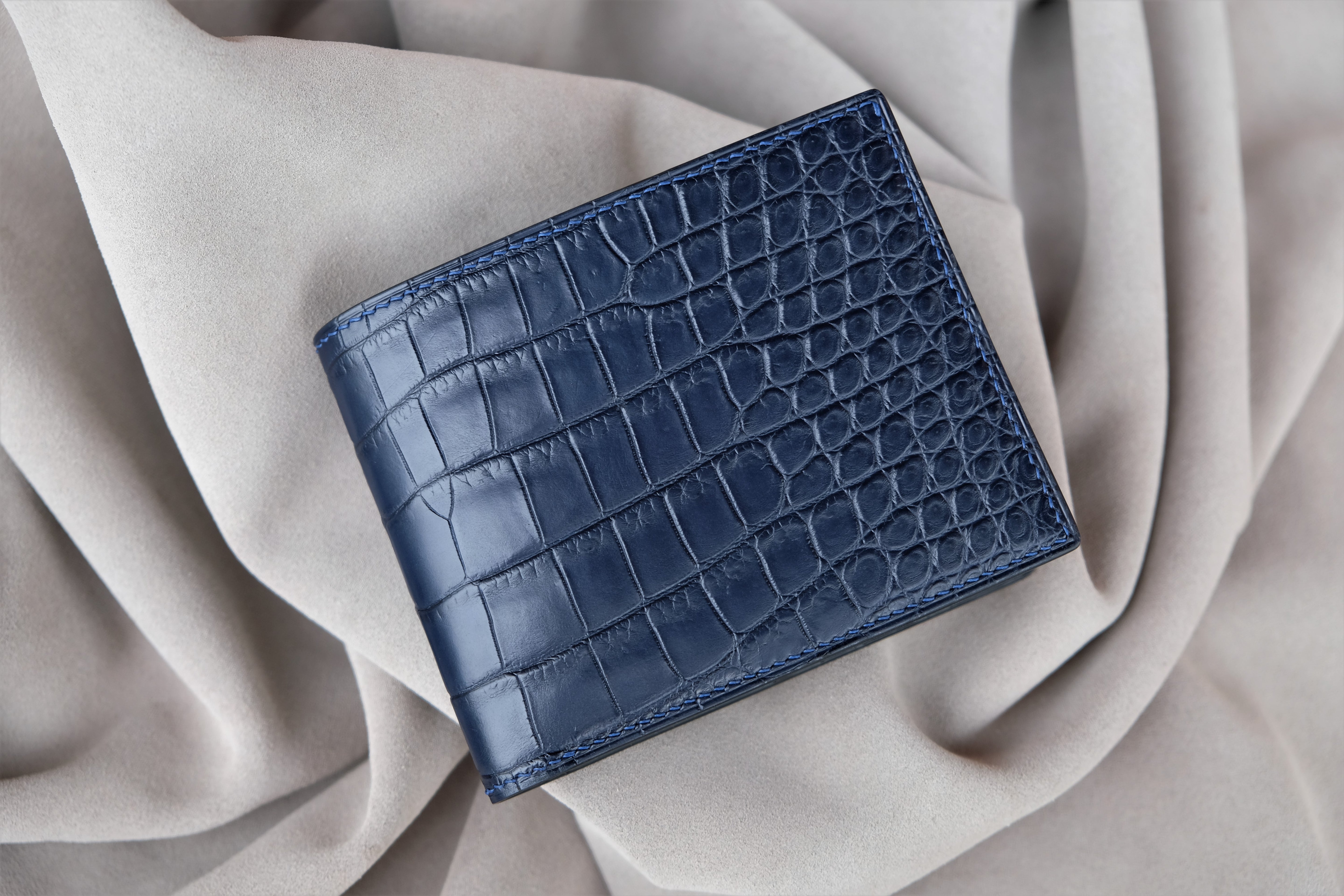 Made-to-Order Navy Alligator & French Epsom Leather Wallet