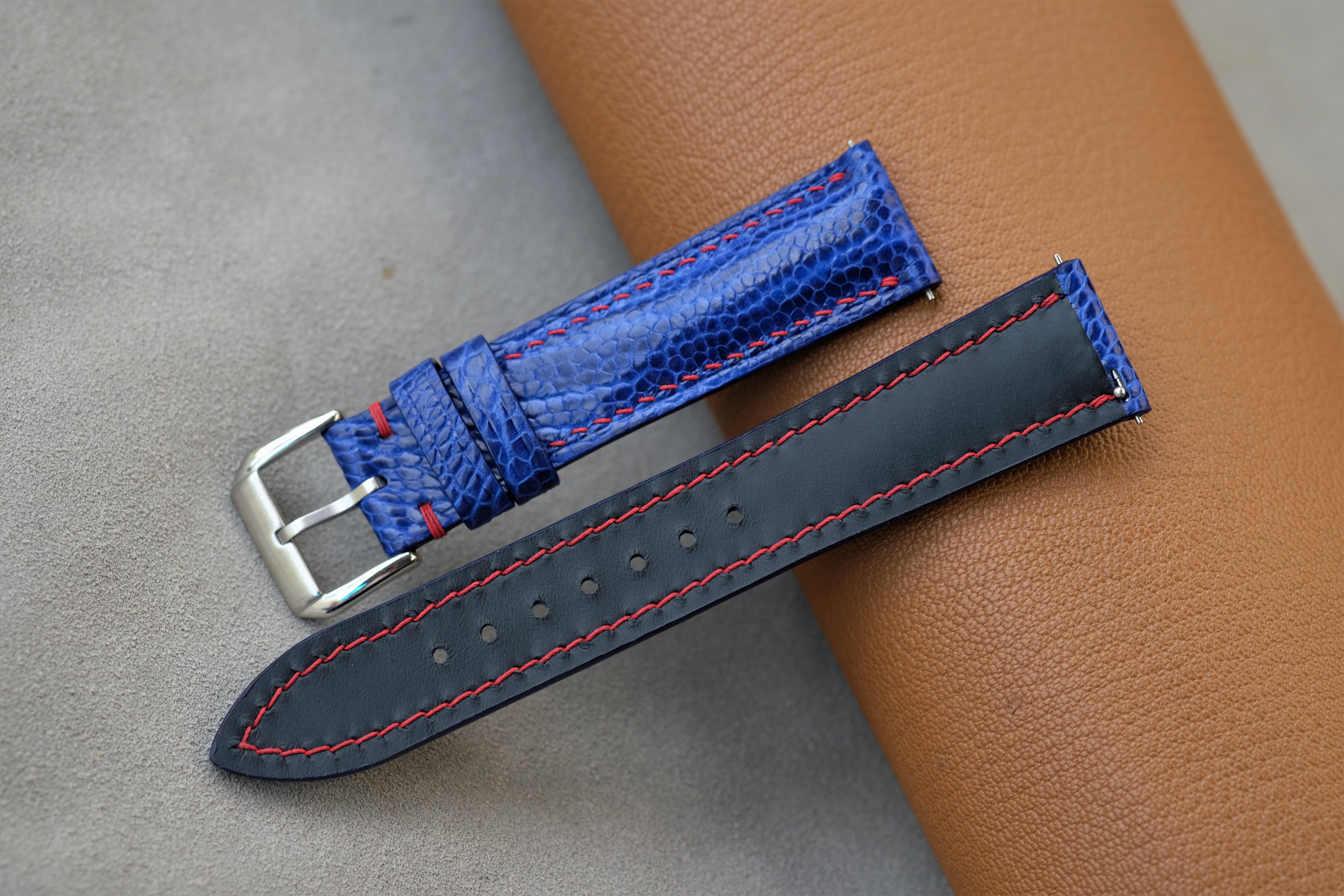 Blue Ostrich Leather Watch Strap