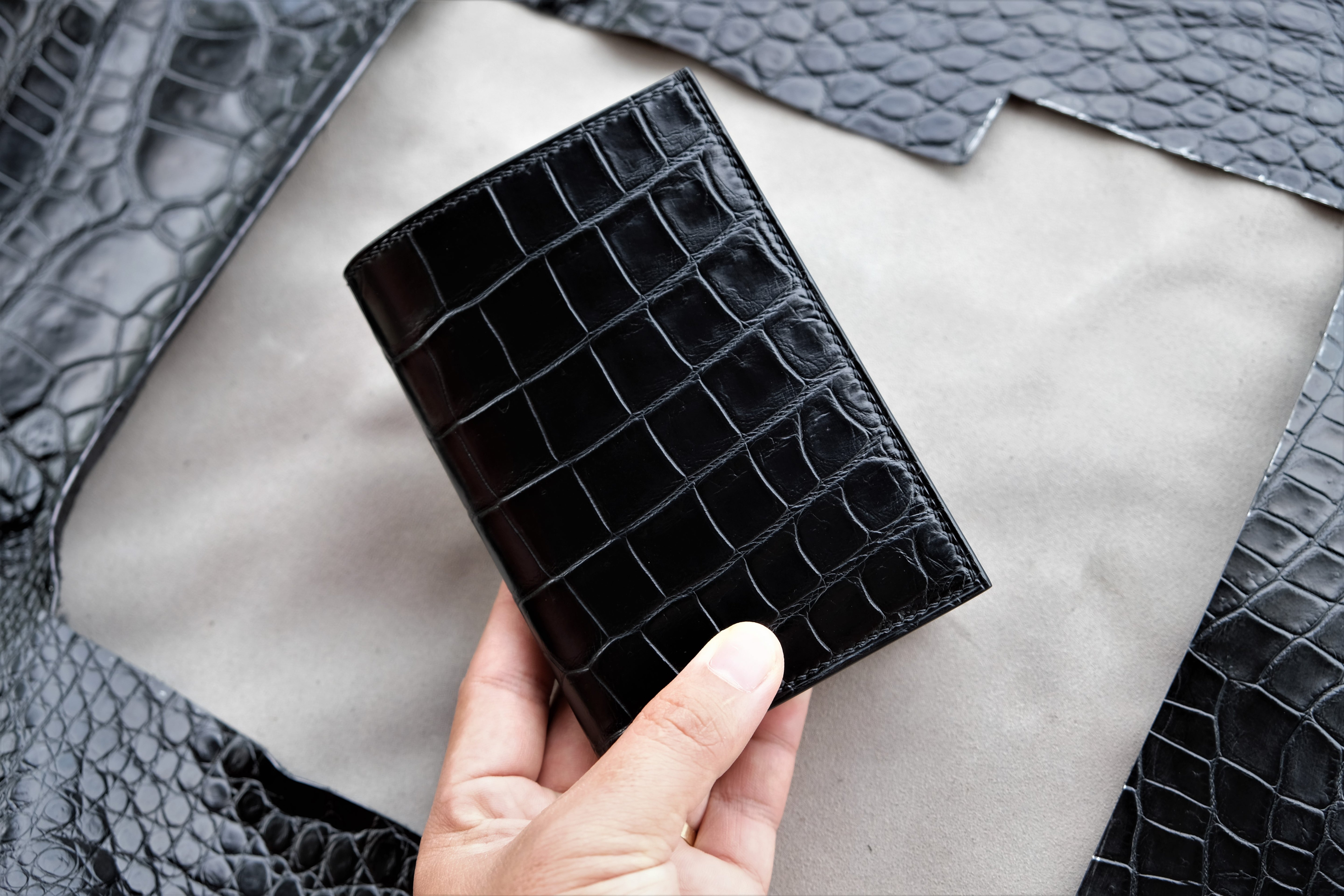 Black Alligator Leather Passport Holder