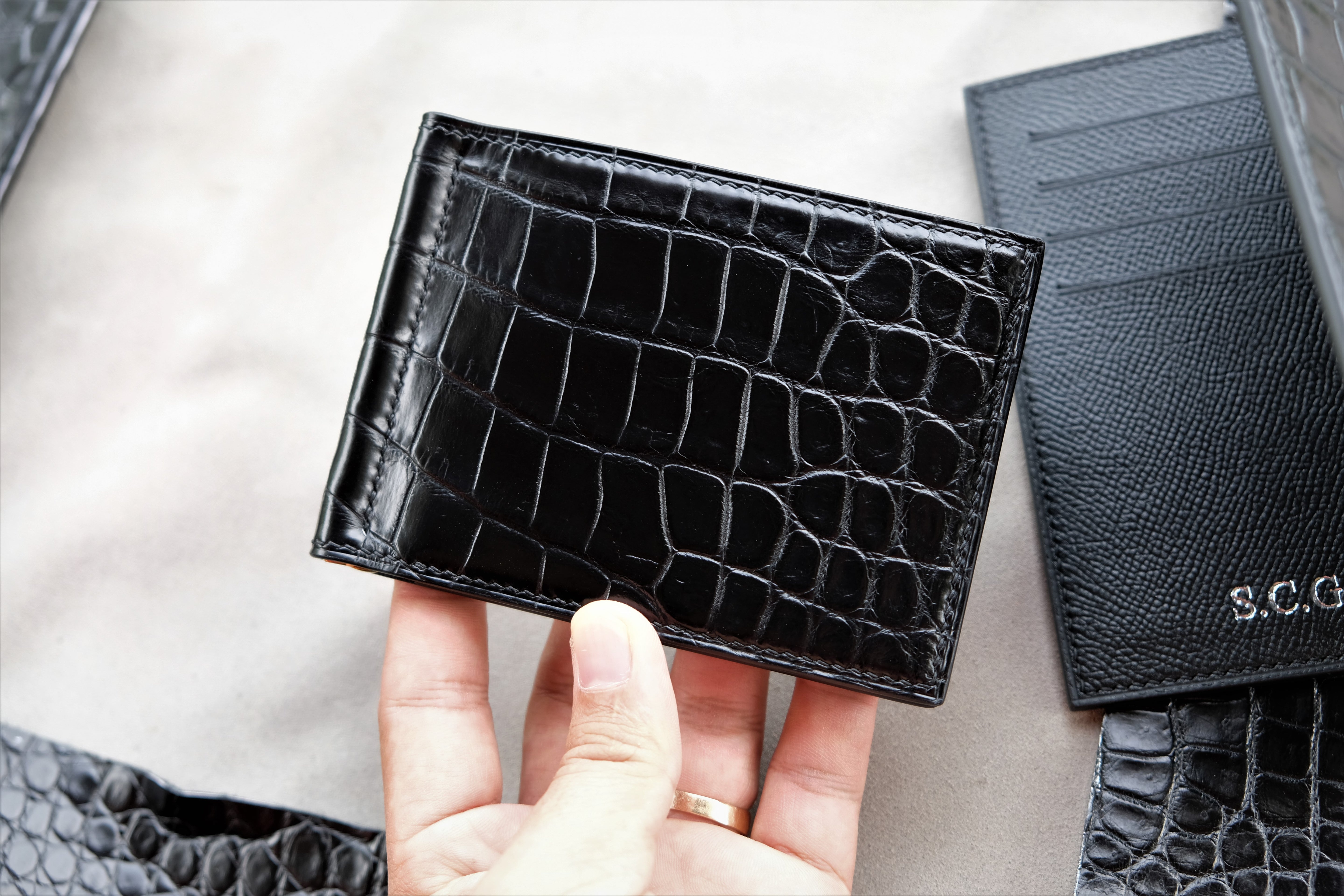 Black Alligator Leather Money Clip Wallet