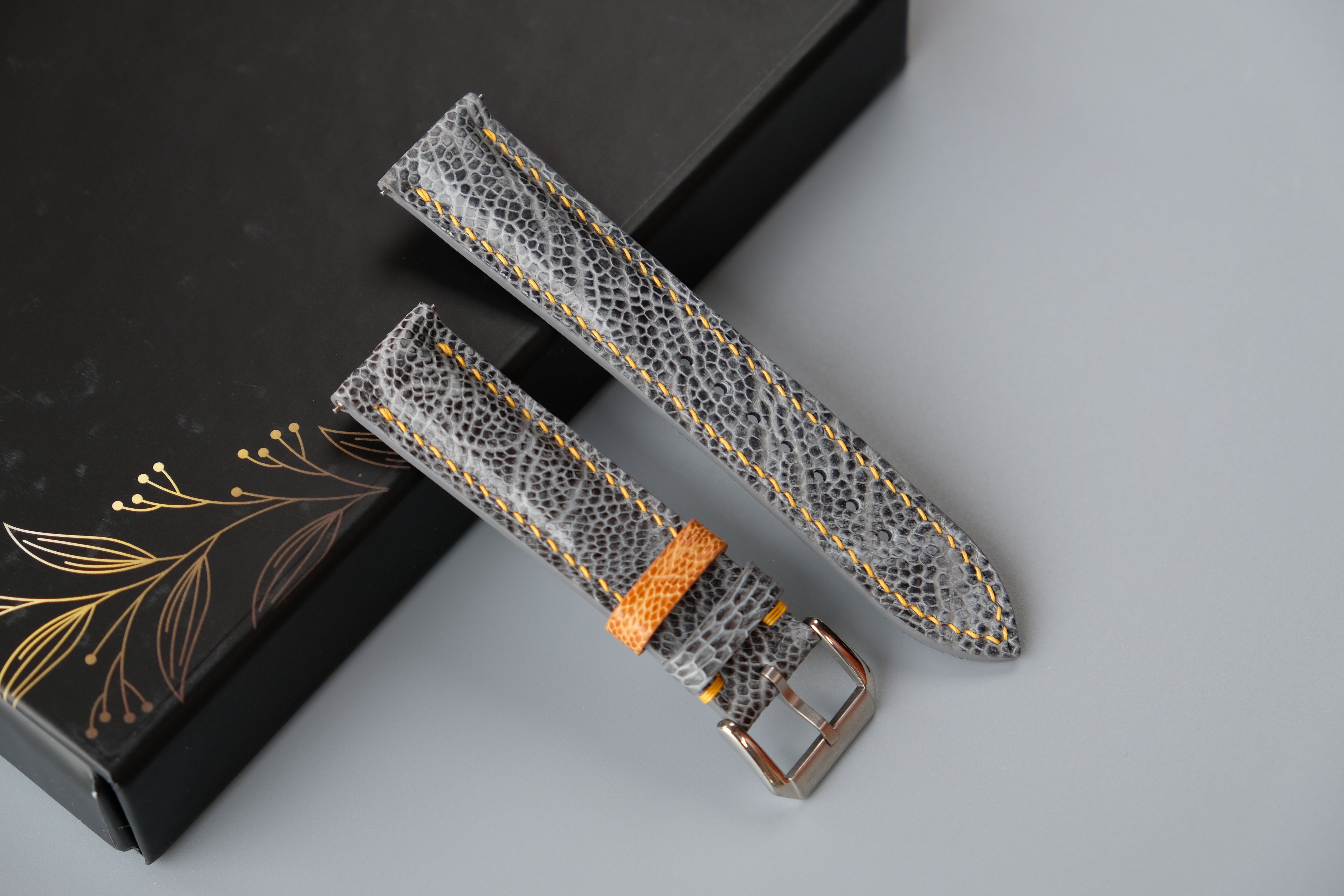 Gray Ostrich Leather Watch Strap – Custom Sizes 10mm to 26mm