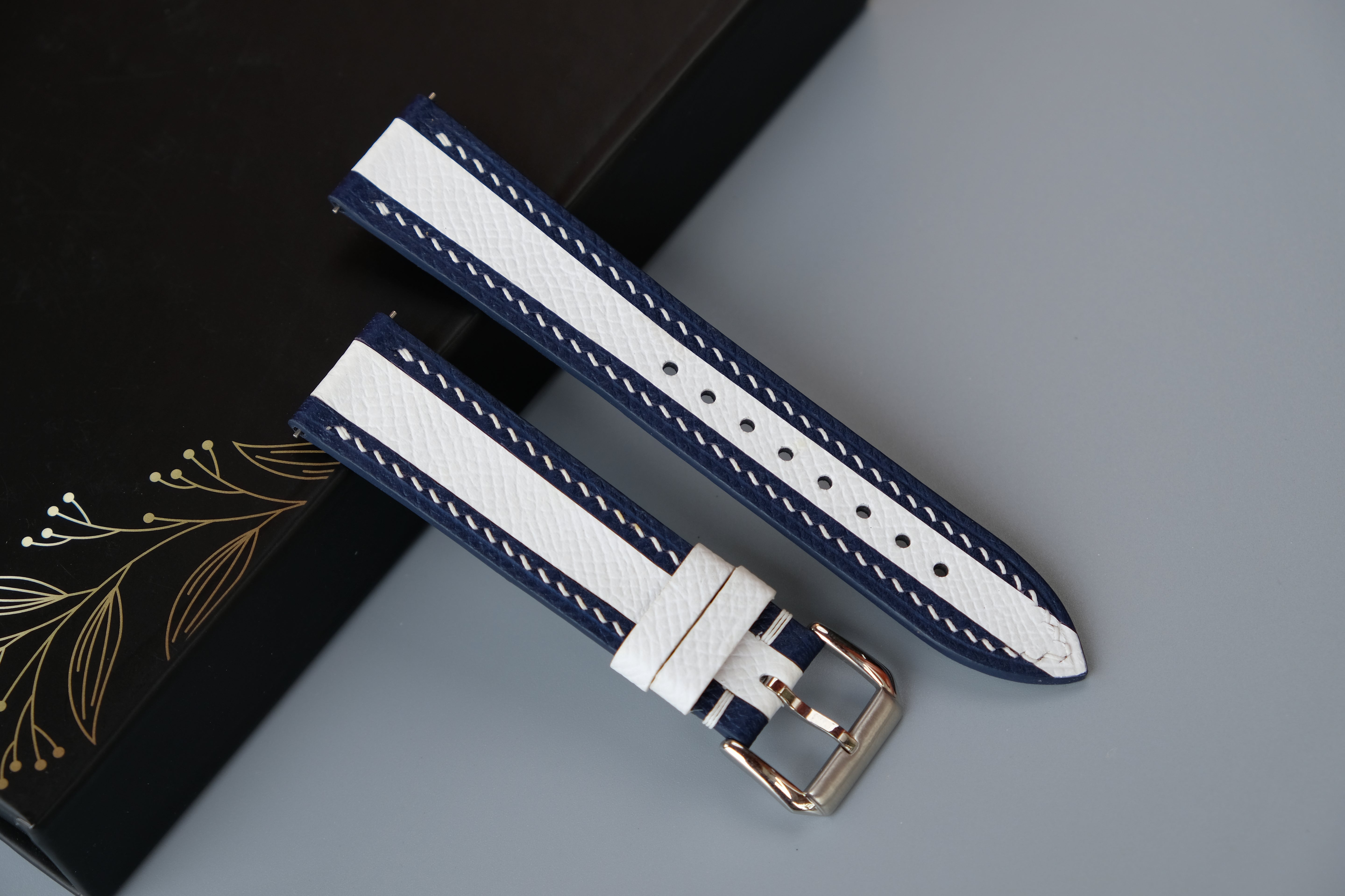 Navy Mixed White Epsom Leather Watch Strap
