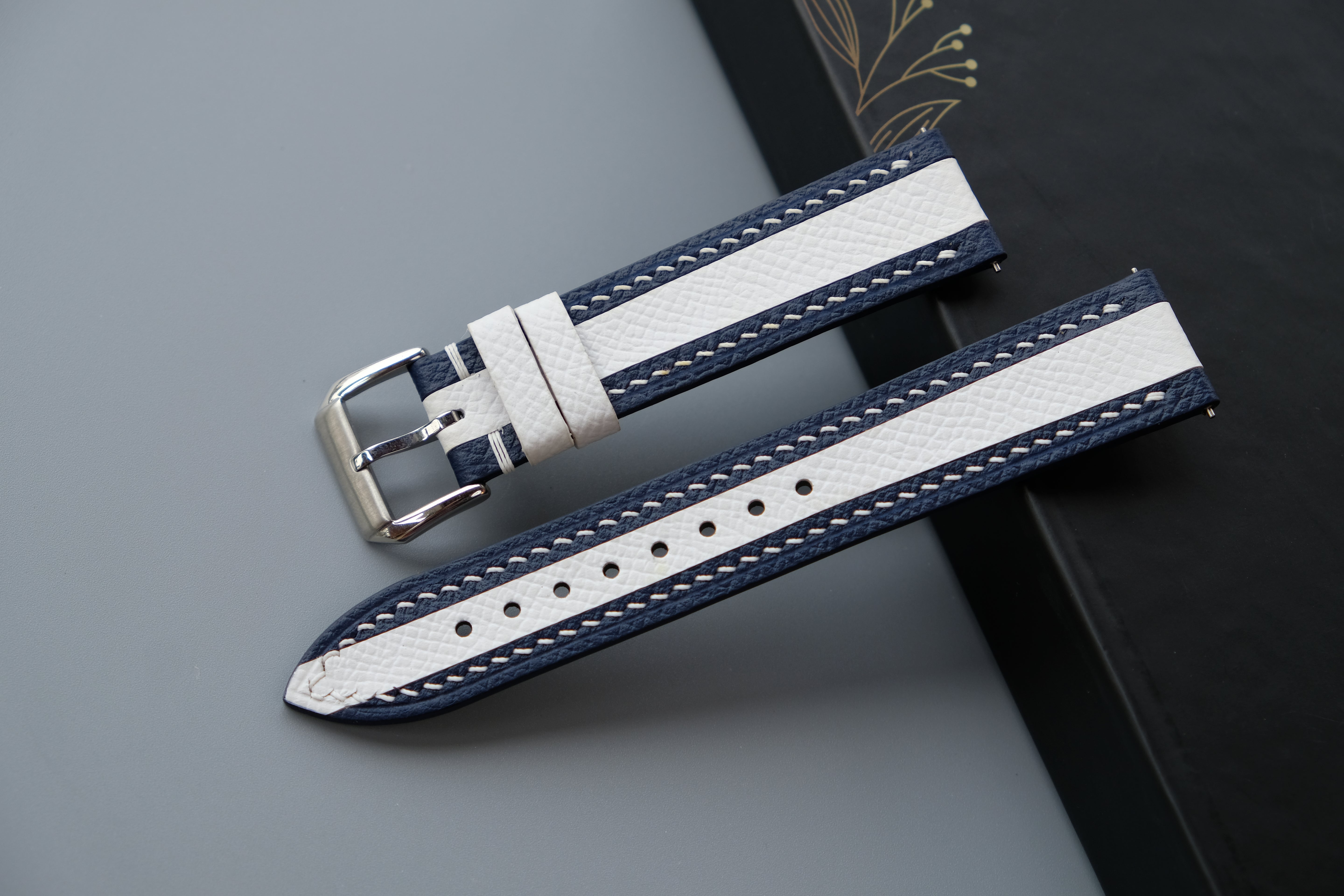 Navy Mixed White Epsom Leather Watch Strap