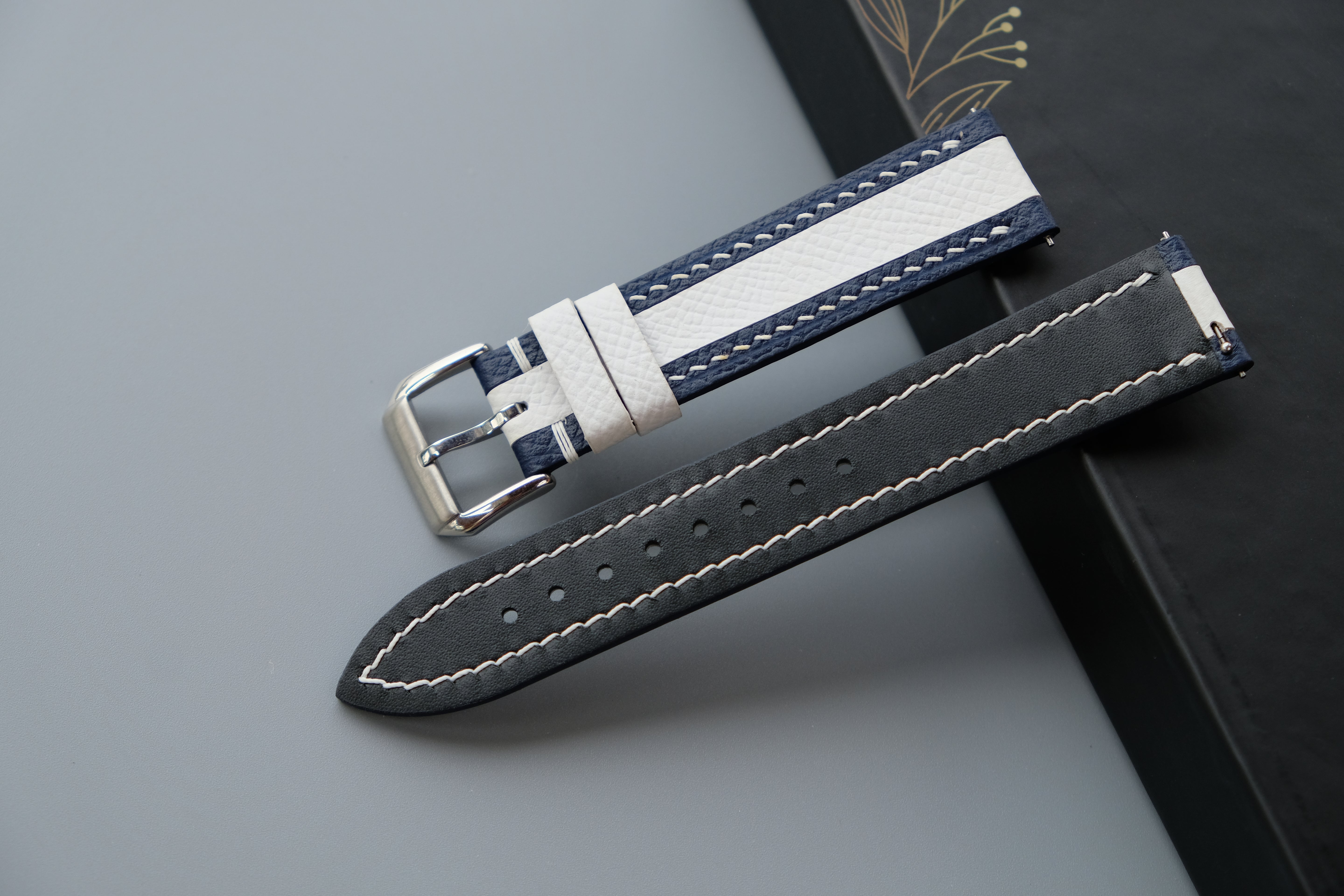 Navy Mixed White Epsom Leather Watch Strap