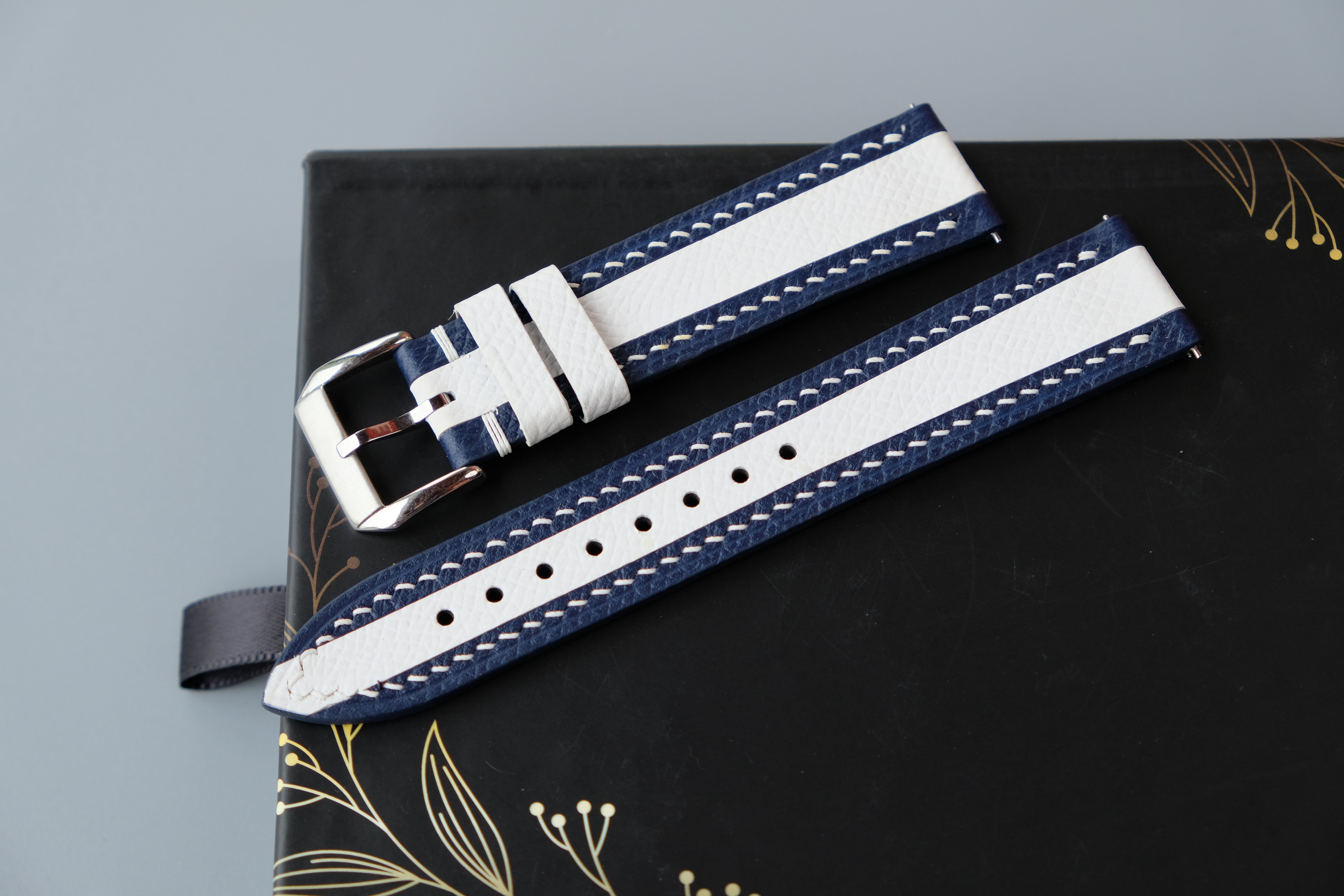 Navy Mixed White Epsom Leather Watch Strap