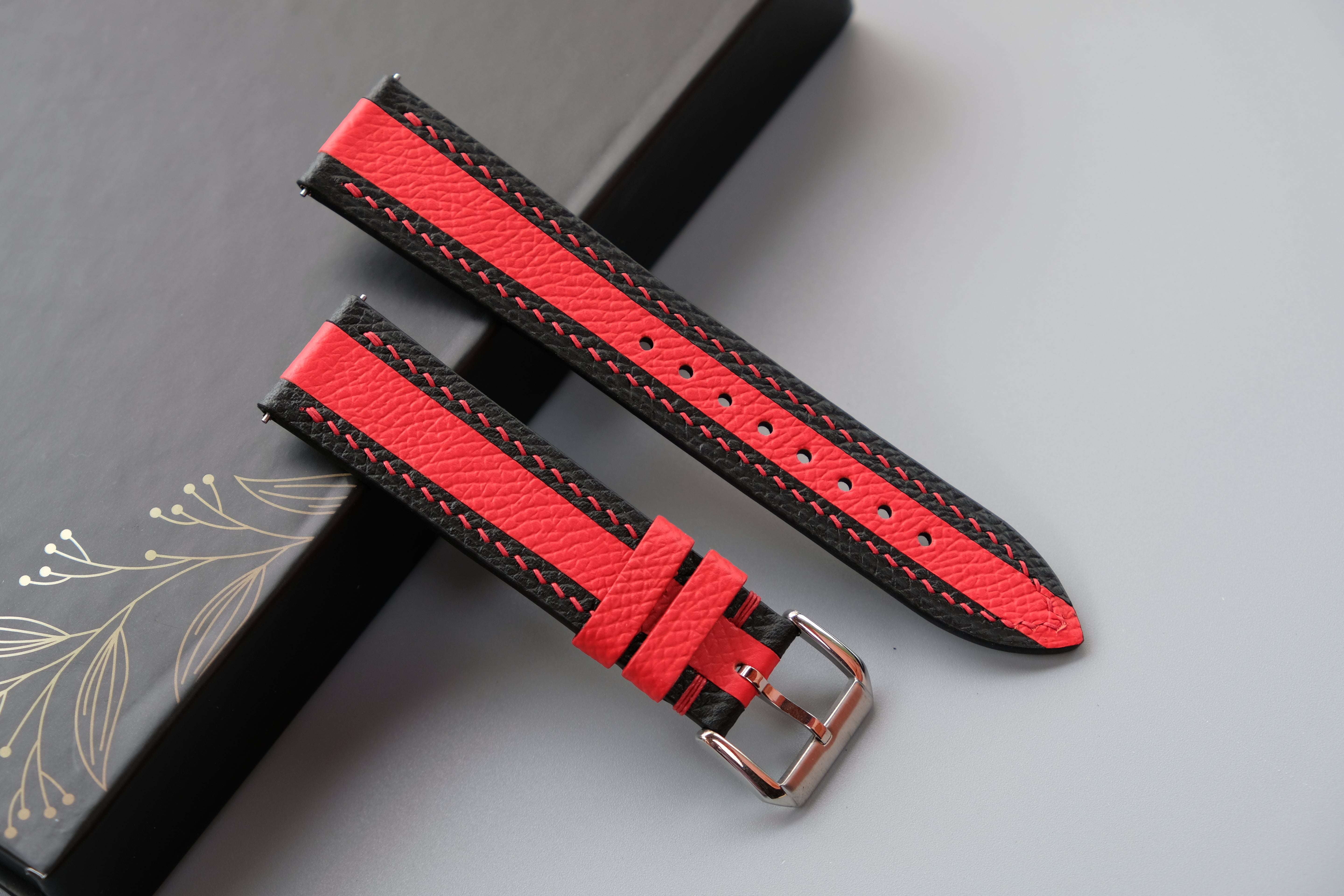 Black Mixed Red Epsom Leather Watch Strap