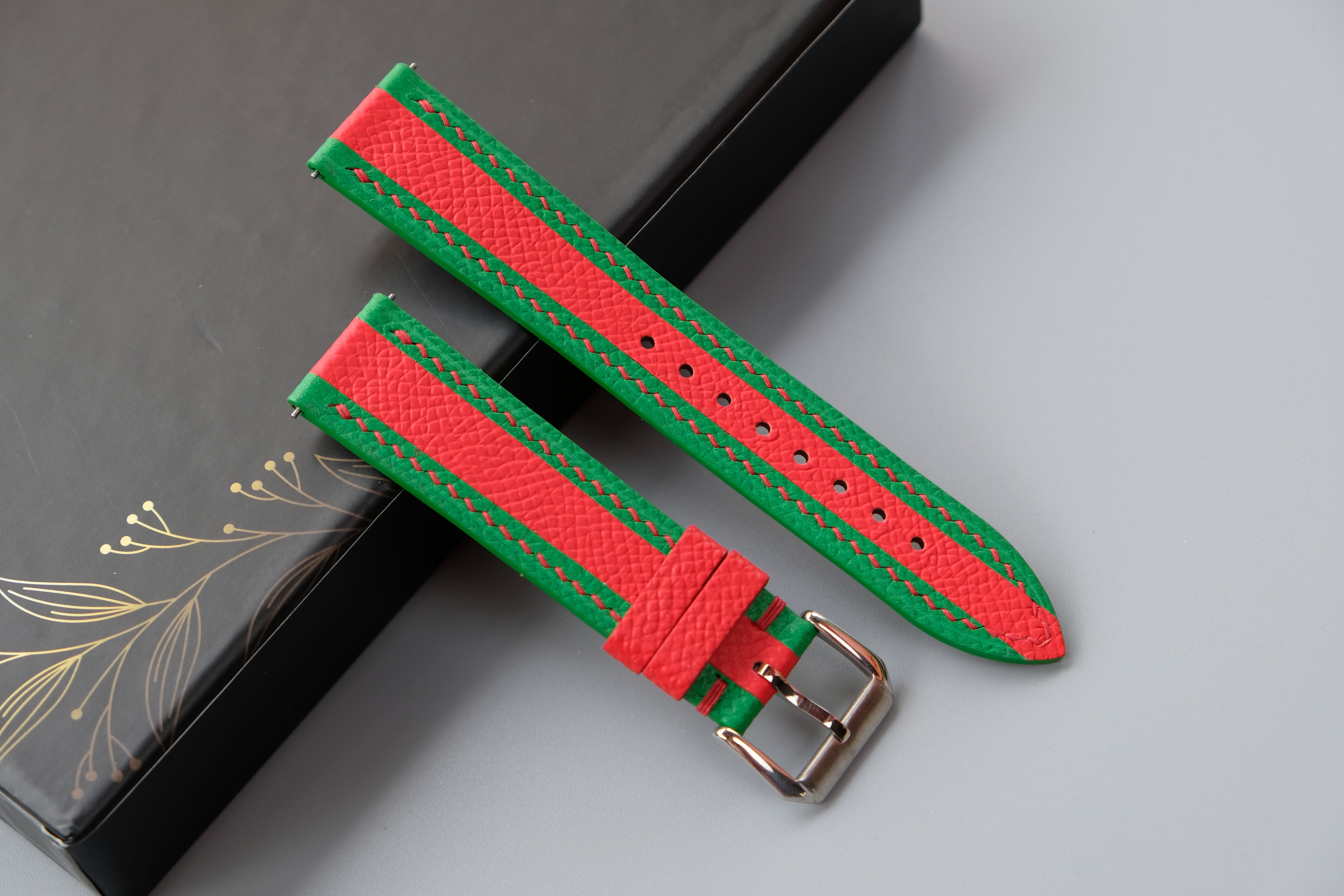 Green Mixed Red Epsom Leather Watch Strap