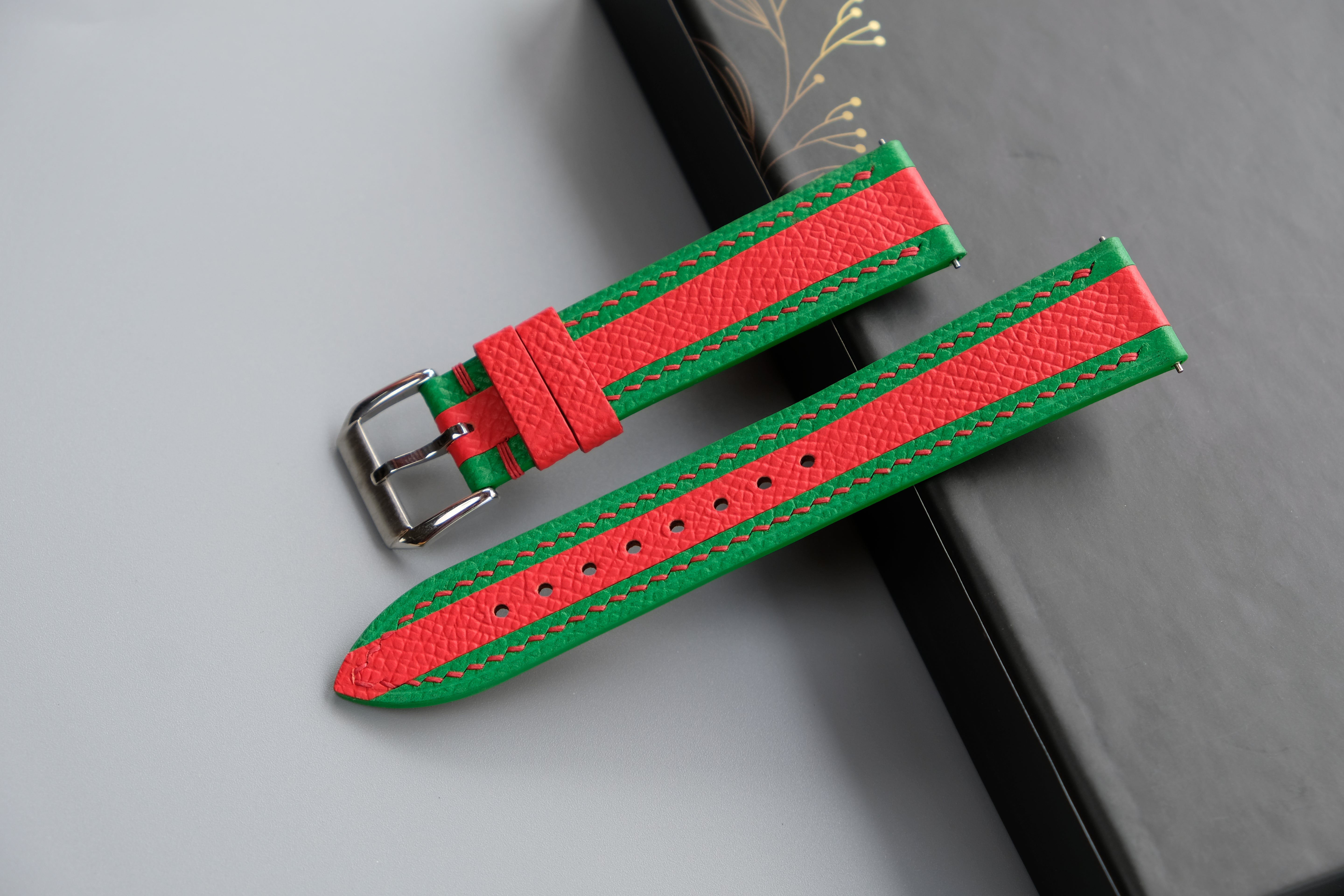 Green Mixed Red Epsom Leather Watch Strap