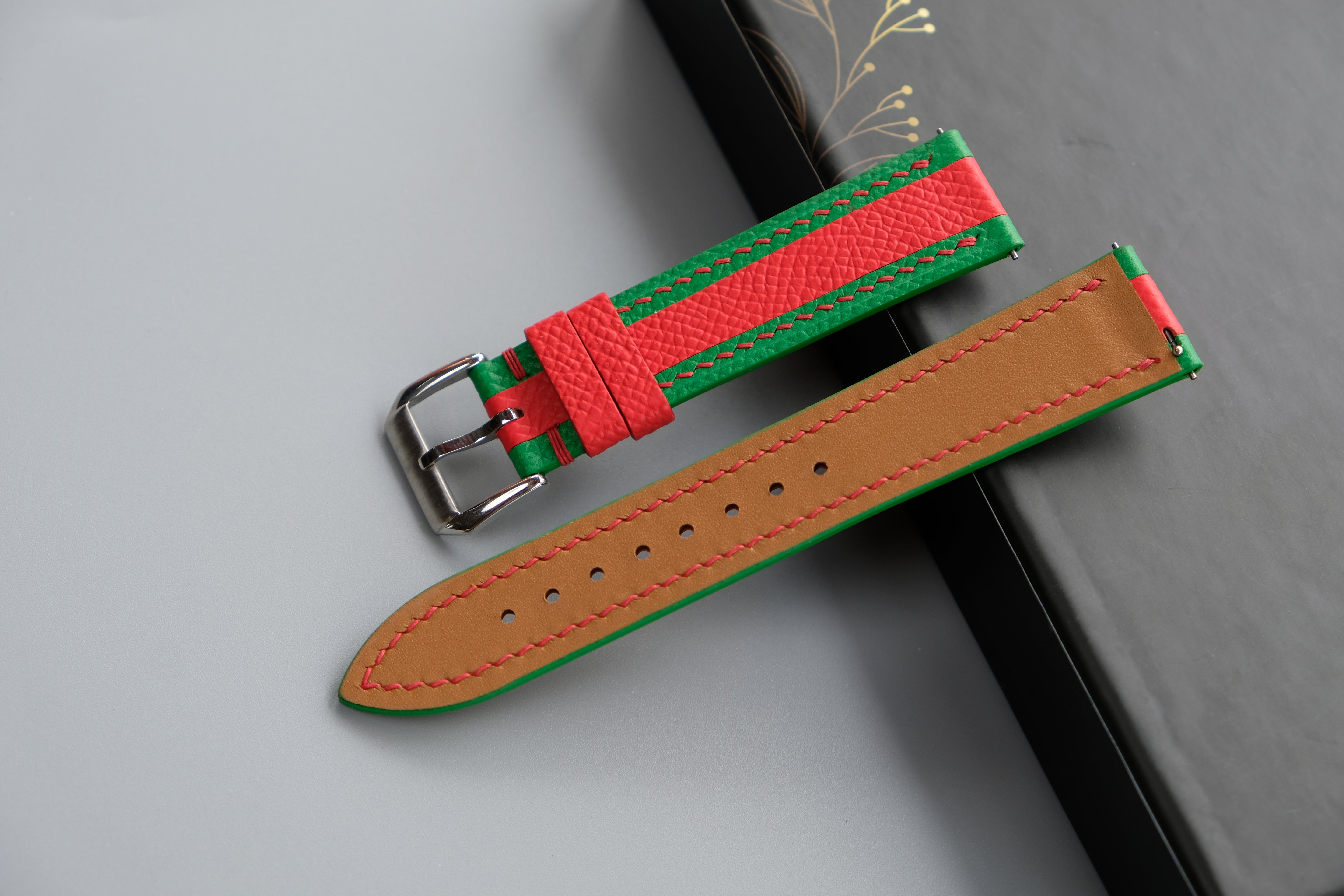 Green Mixed Red Epsom Leather Watch Strap