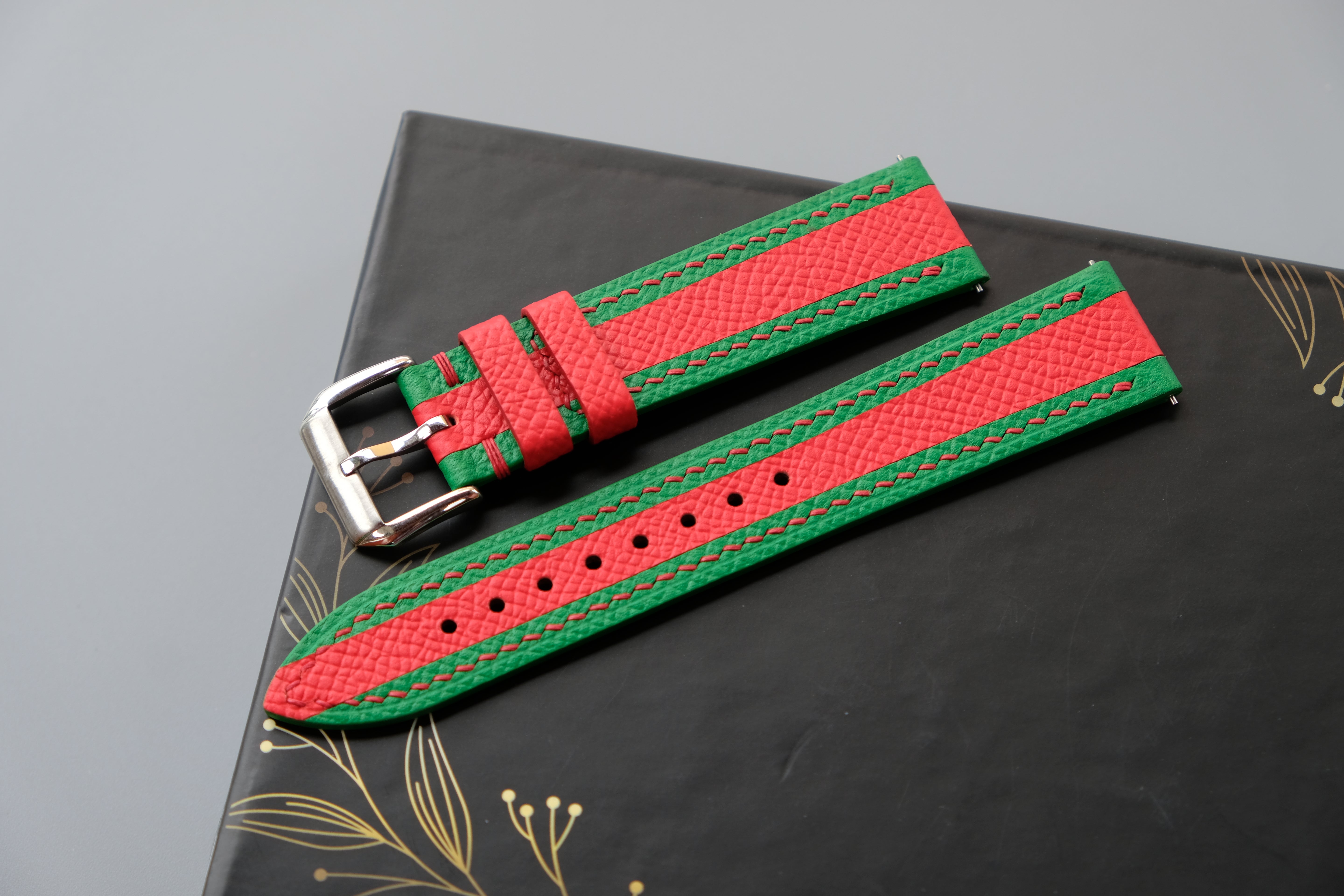 Green Mixed Red Epsom Leather Watch Strap