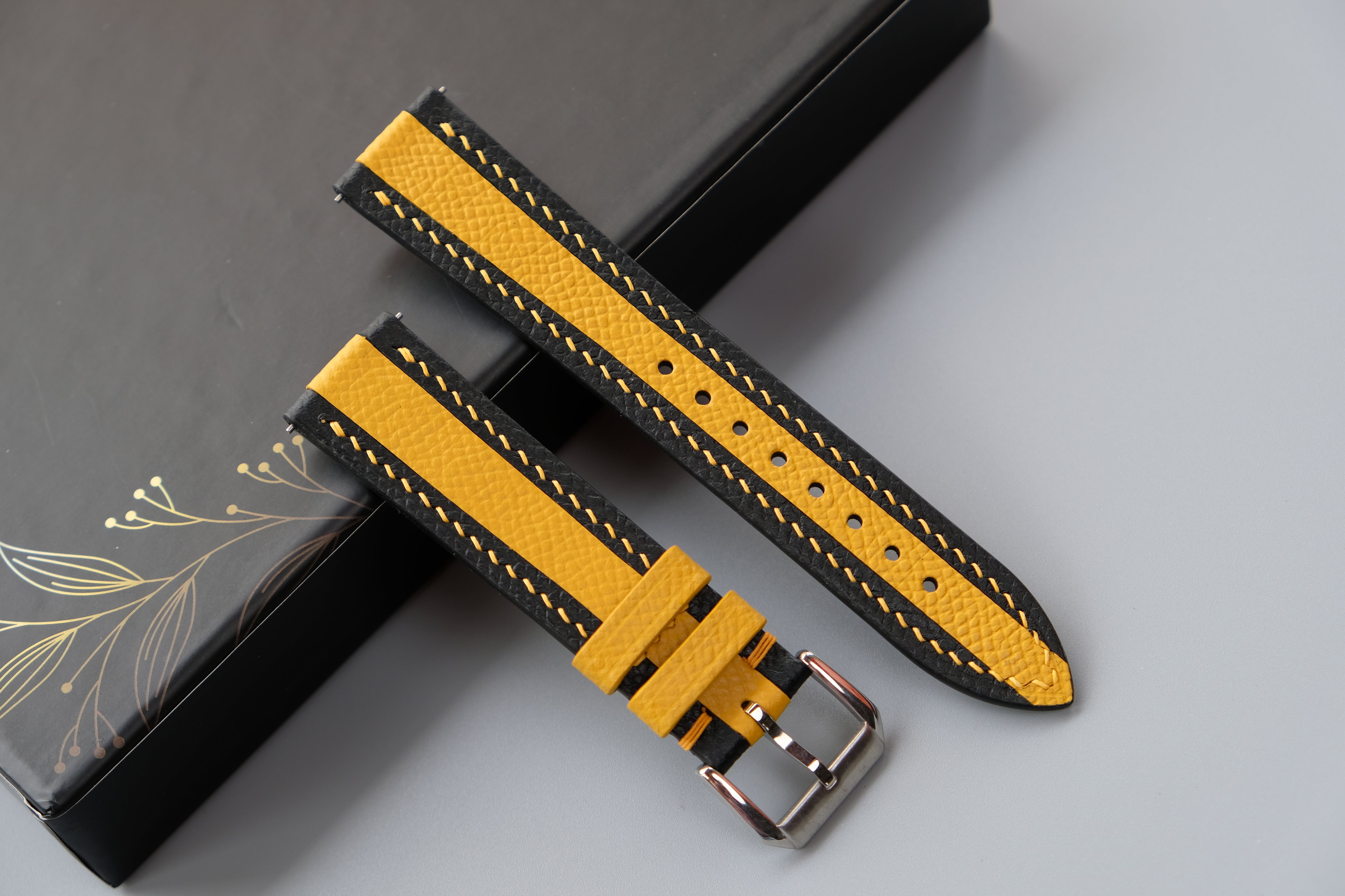 Black Mixed Yellow Epsom Leather Watch Strap