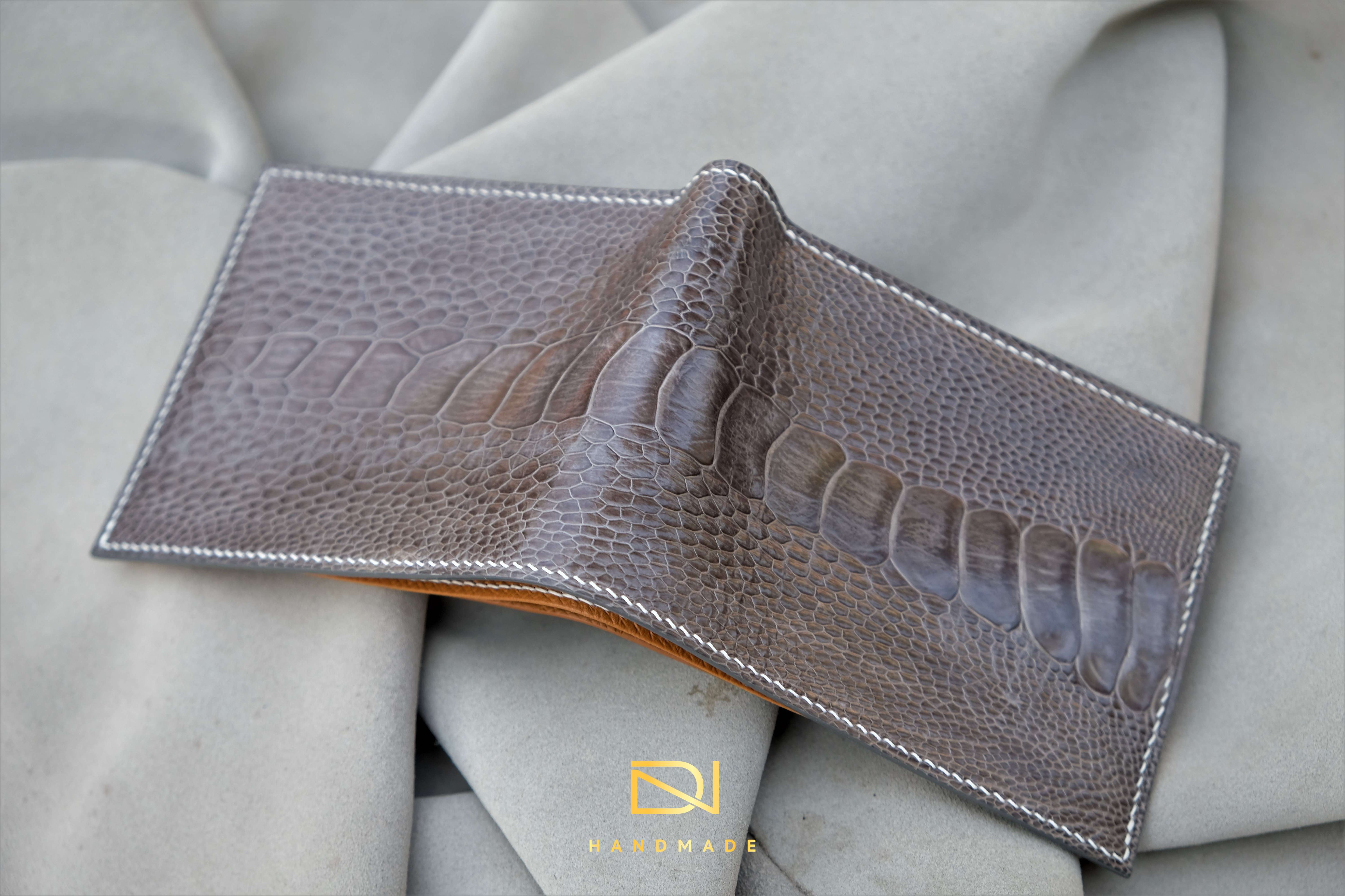 Made-to-Order Gray Ostrich Leather Wallet