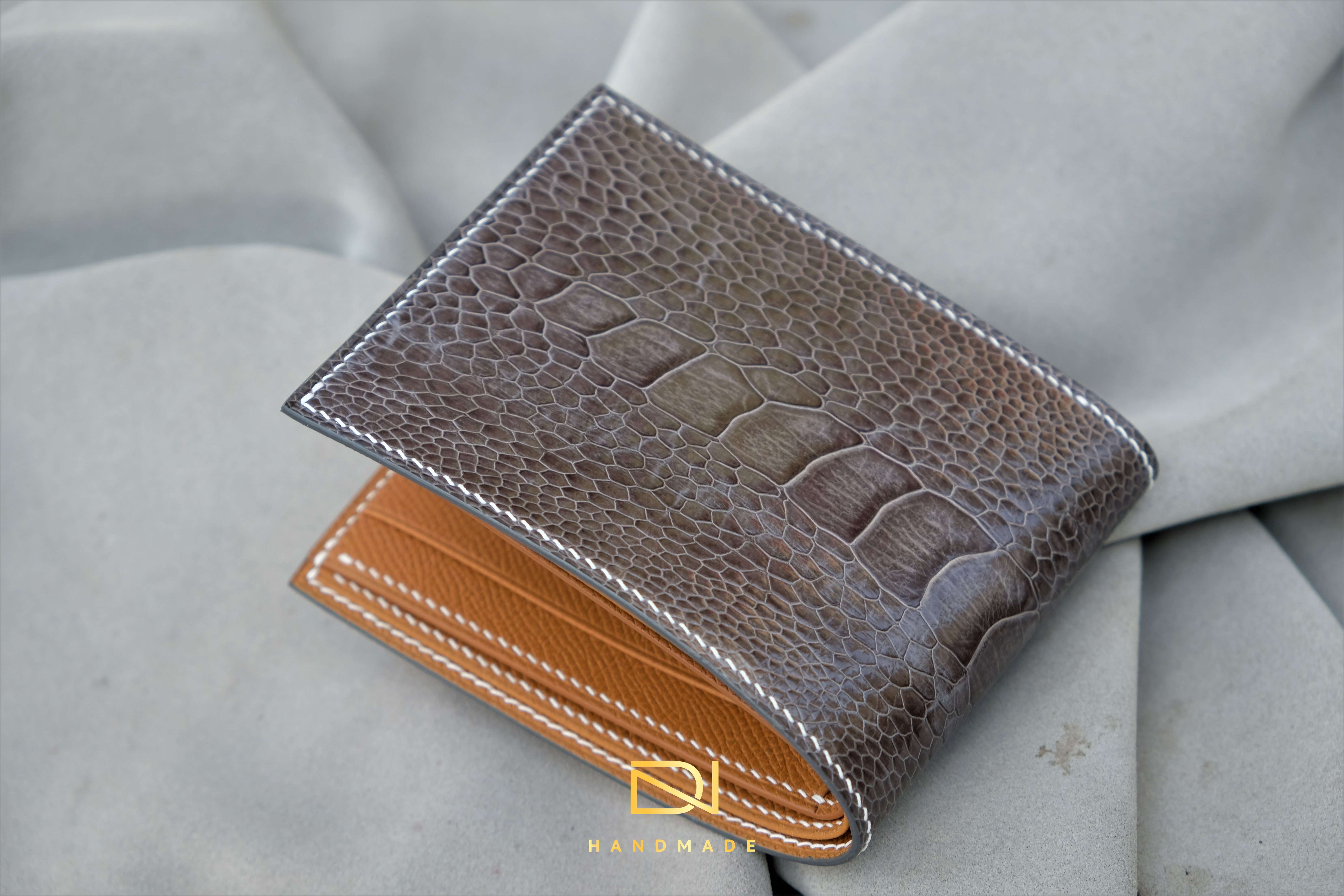 Made-to-Order Gray Ostrich Leather Wallet